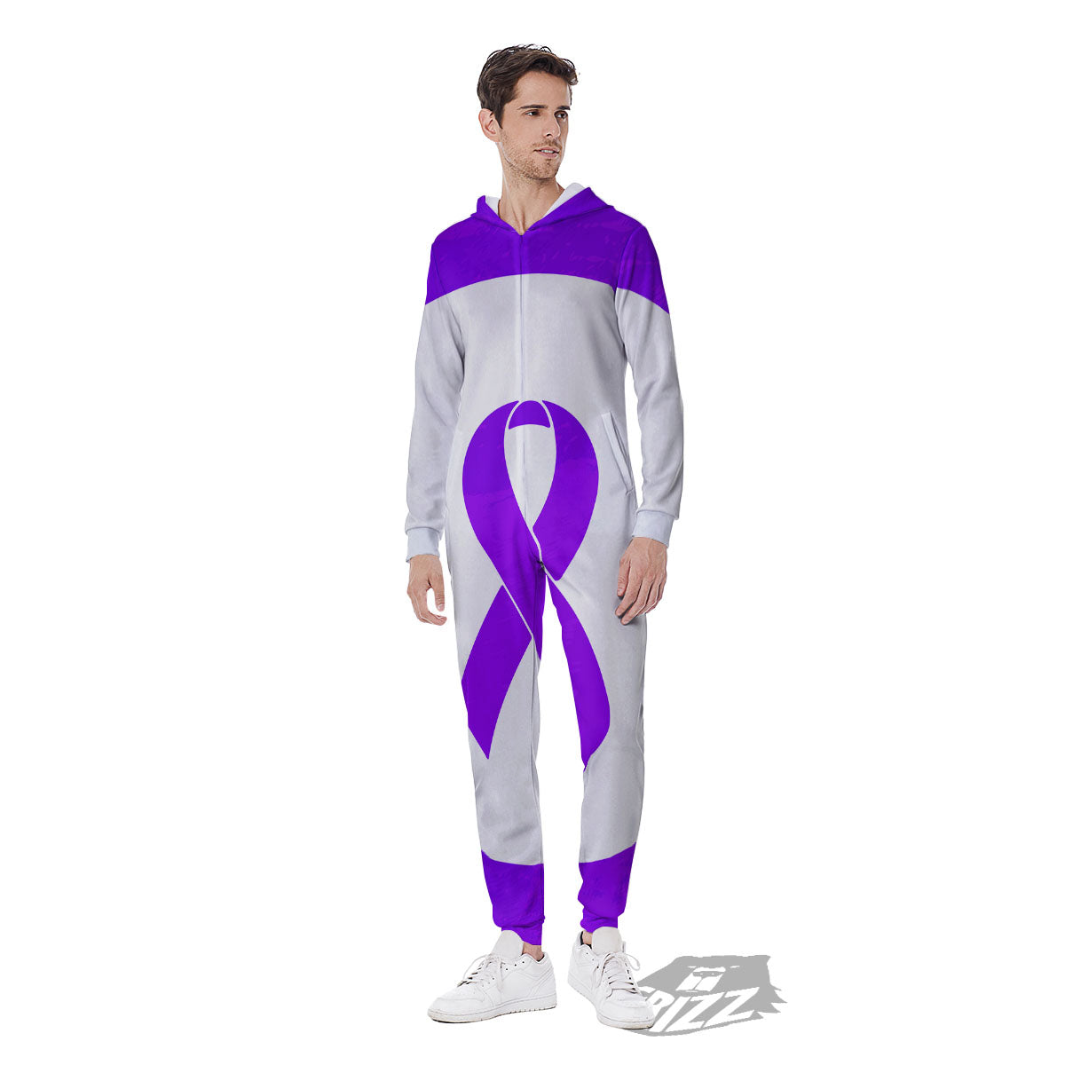 Cancer Awareness Ribbon Purple Print Men's Jumpsuit-grizzshop