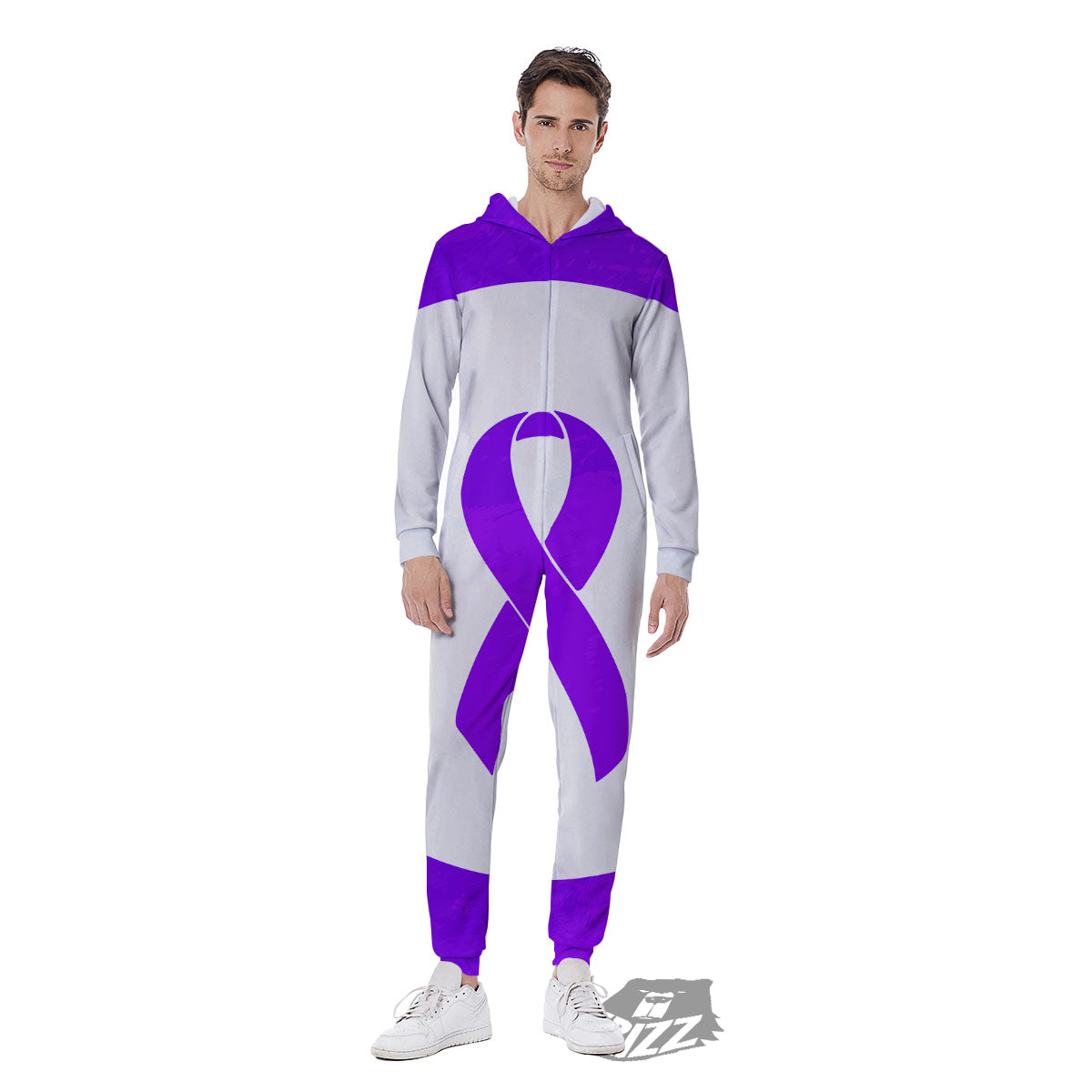 Cancer Awareness Ribbon Purple Print Men's Jumpsuit-grizzshop