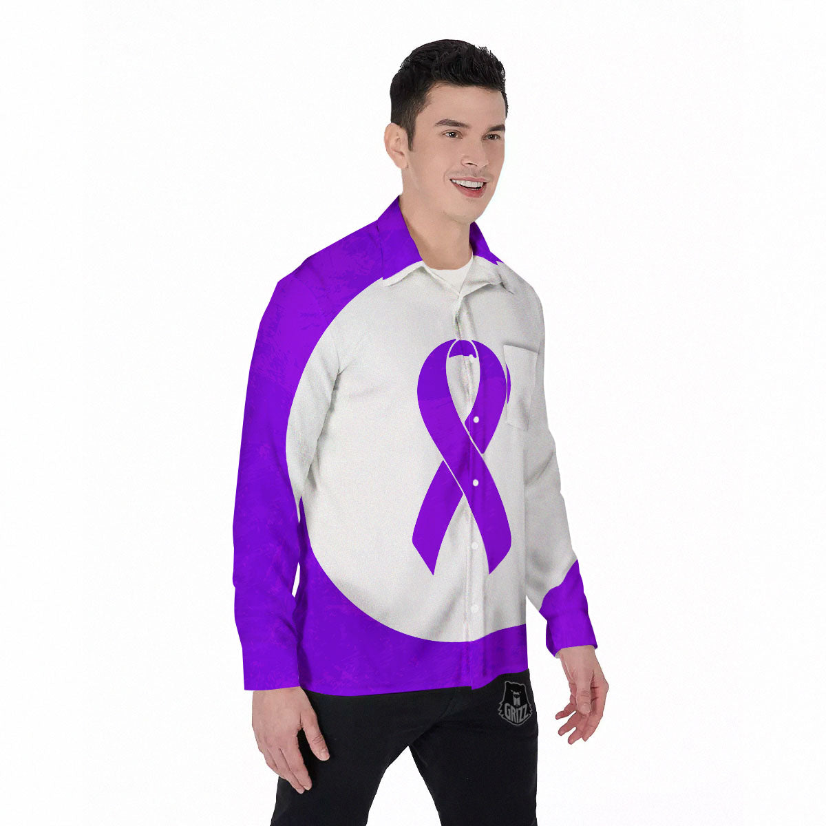 Cancer Awareness Ribbon Purple Print Men's Long Sleeve Shirts-grizzshop