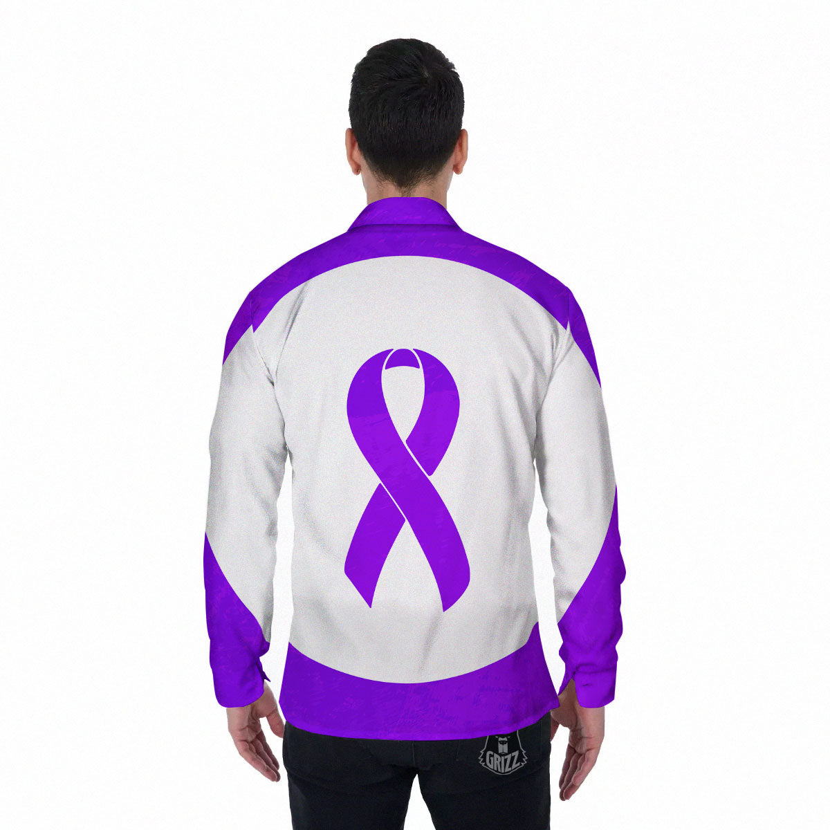 Cancer Awareness Ribbon Purple Print Men's Long Sleeve Shirts-grizzshop