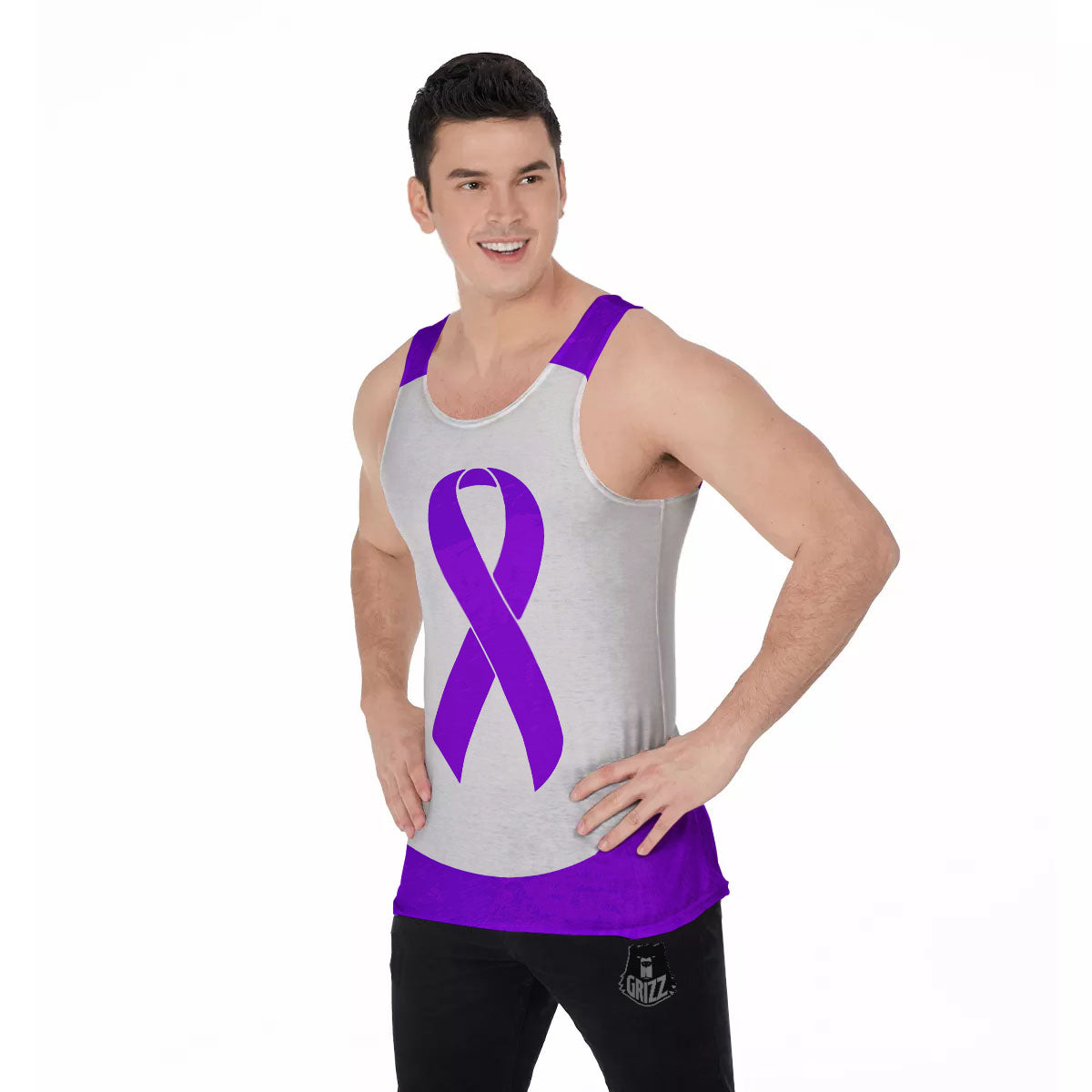 Cancer Awareness Ribbon Purple Print Men's Tank Top-grizzshop