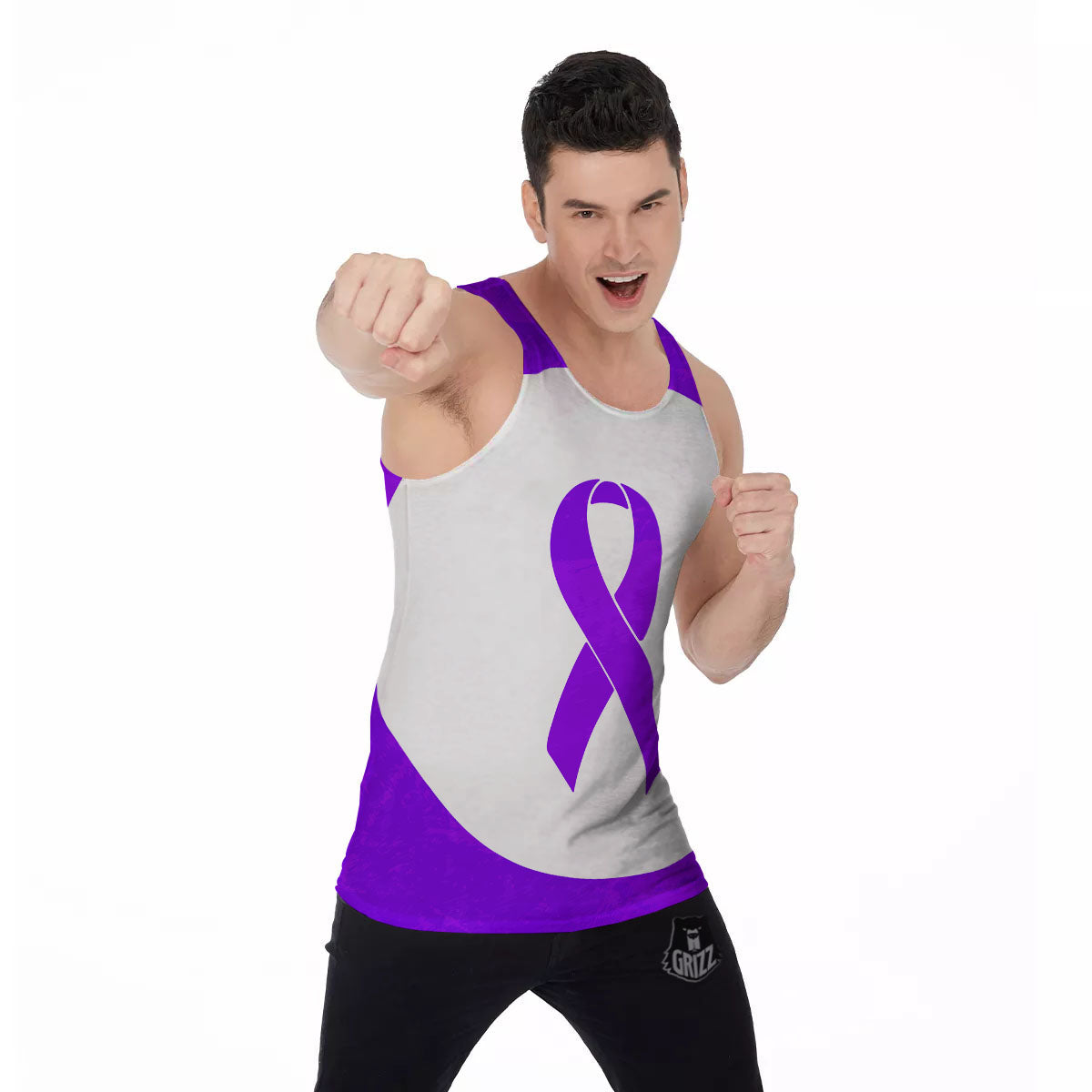 Cancer Awareness Ribbon Purple Print Men's Tank Top-grizzshop