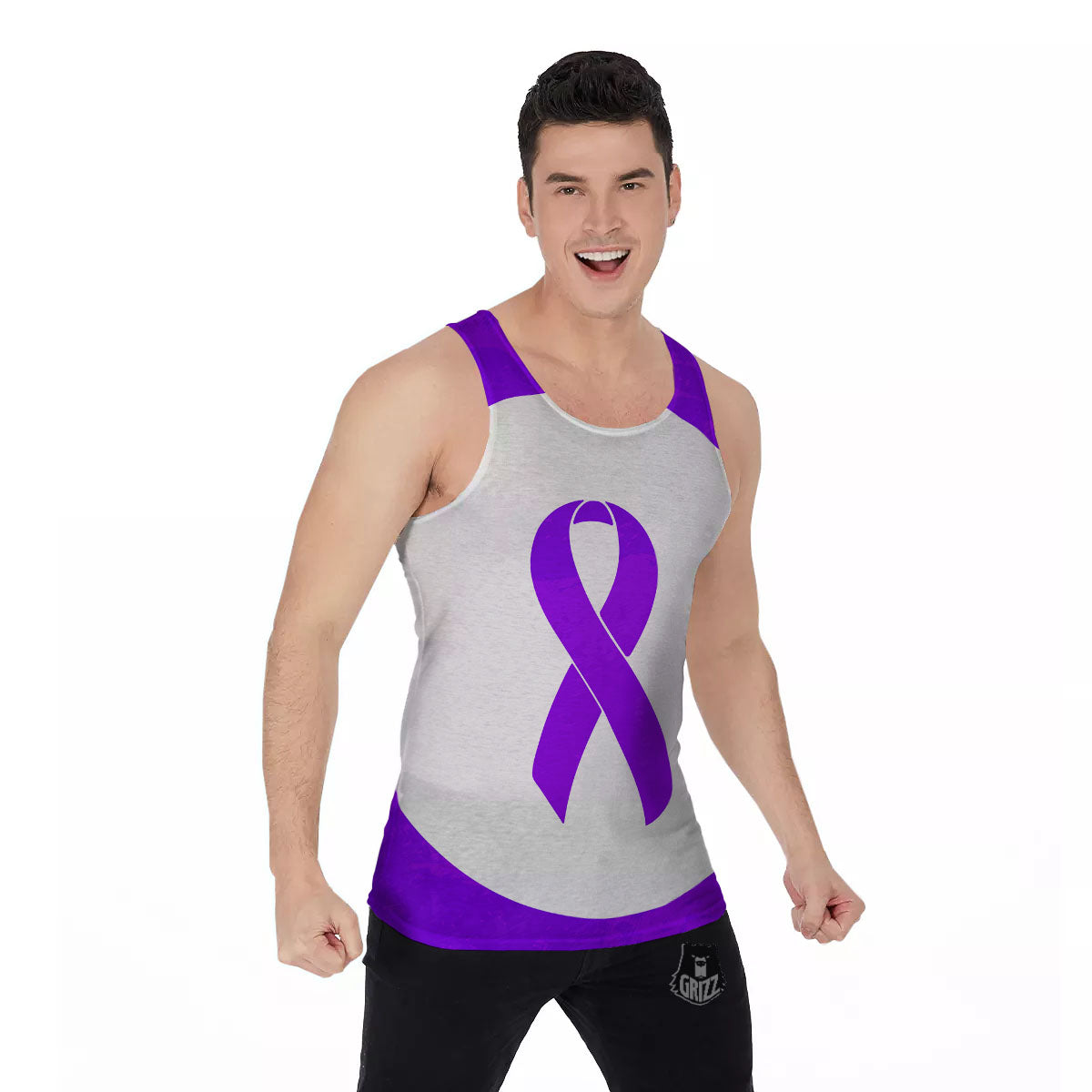Cancer Awareness Ribbon Purple Print Men's Tank Top-grizzshop