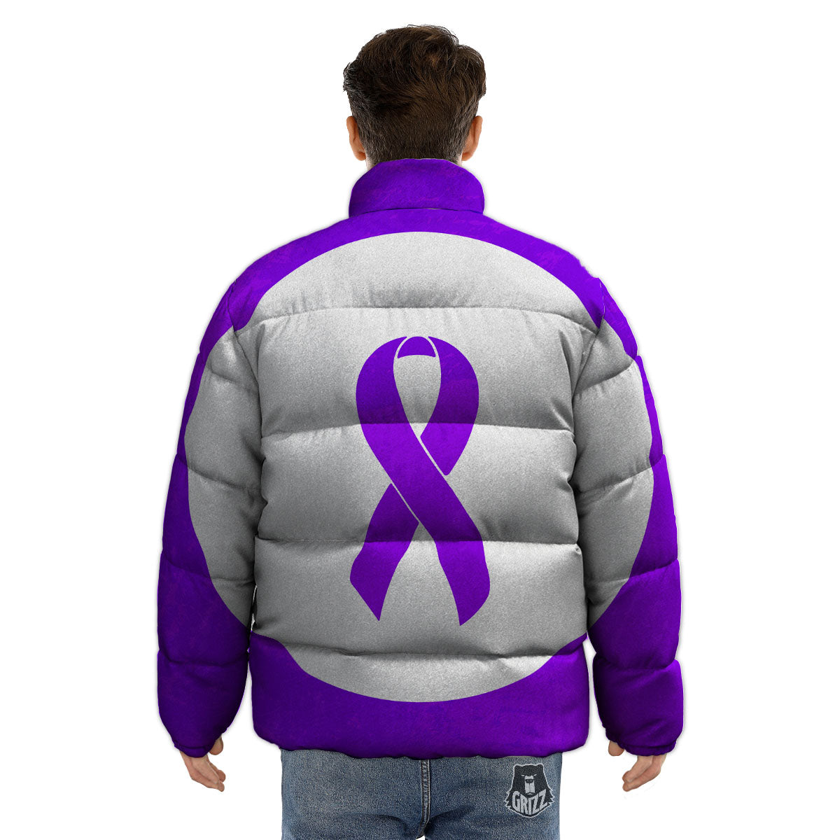 Cancer Awareness Ribbon Purple Print Puffer Jacket-grizzshop