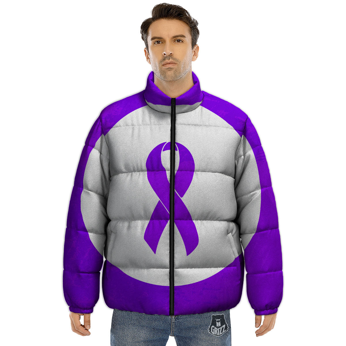 Cancer Awareness Ribbon Purple Print Puffer Jacket-grizzshop