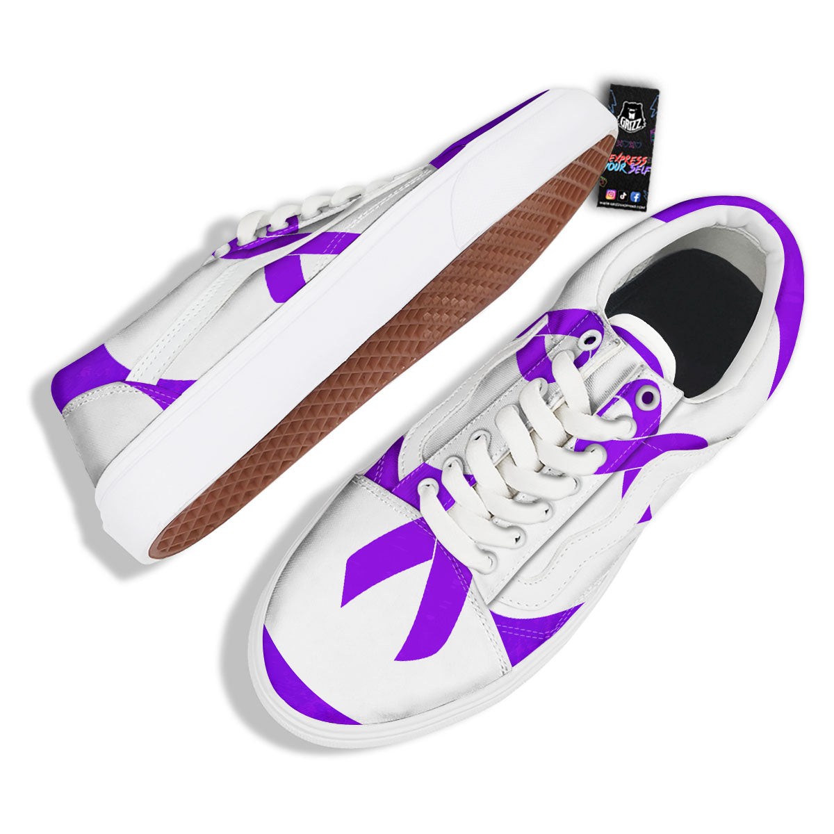 Cancer Awareness Ribbon Purple Print Skate Shoes-grizzshop