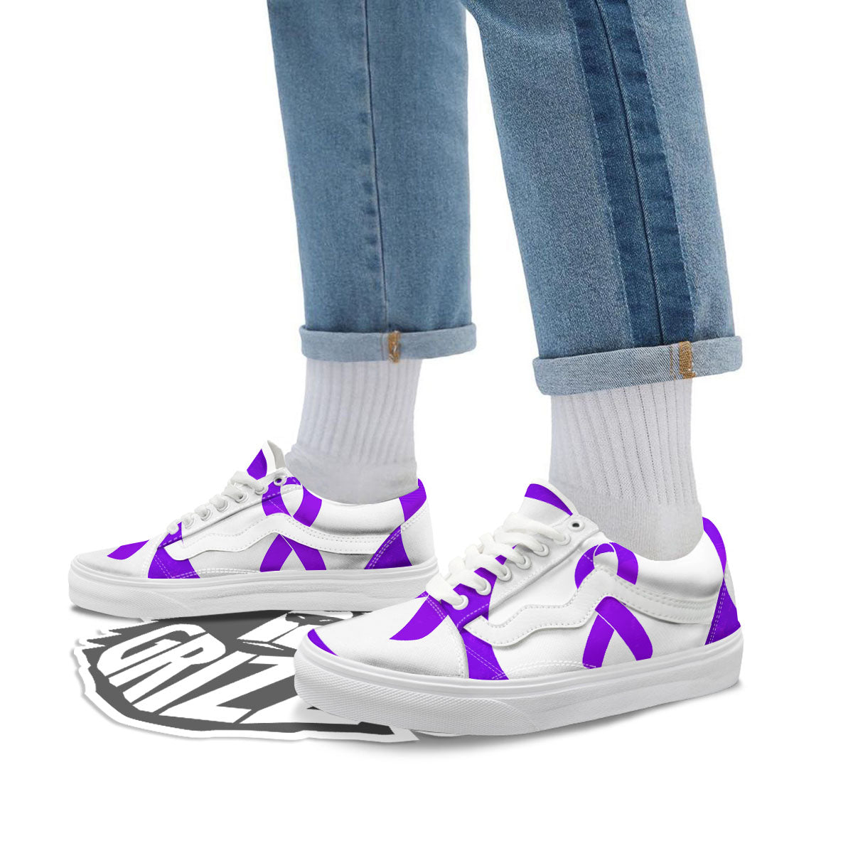 Cancer Awareness Ribbon Purple Print Skate Shoes-grizzshop