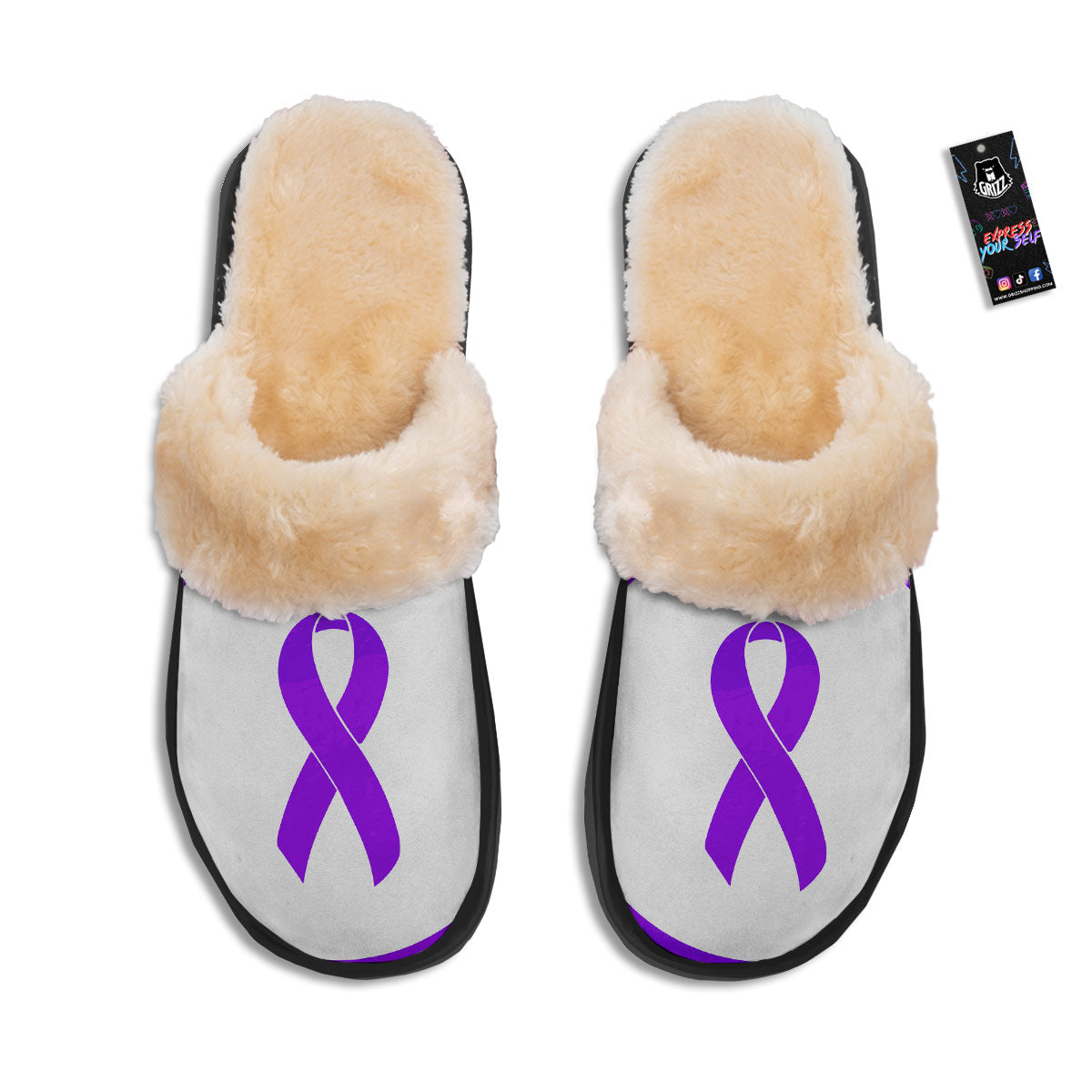Cancer Awareness Ribbon Purple Print Slippers-grizzshop