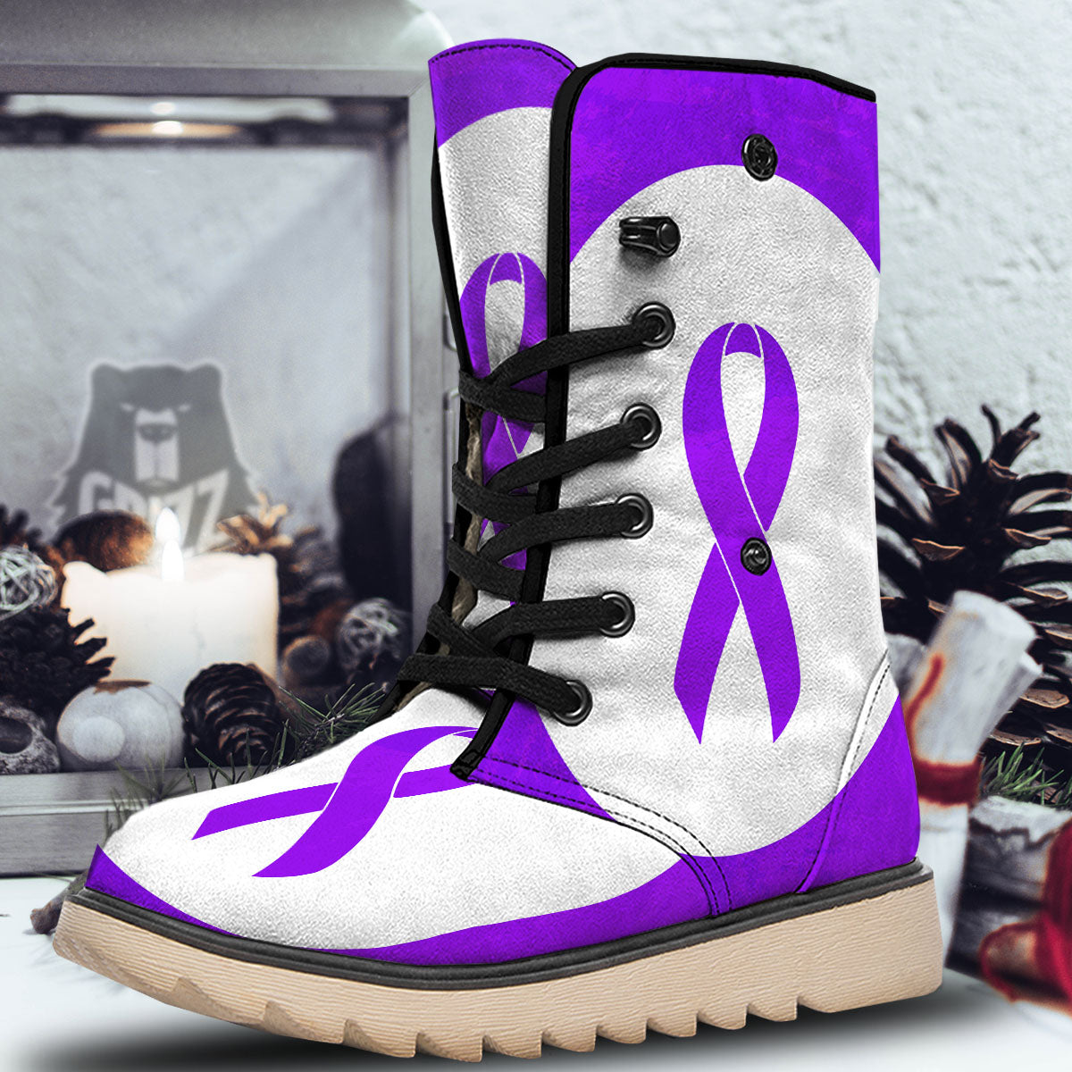 Cancer Awareness Ribbon Purple Print Snow Boots-grizzshop