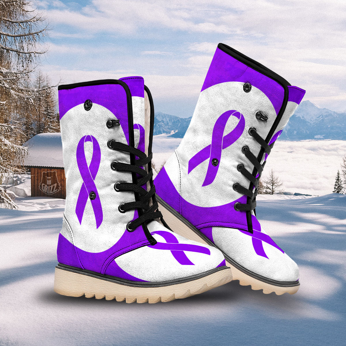 Cancer Awareness Ribbon Purple Print Snow Boots-grizzshop