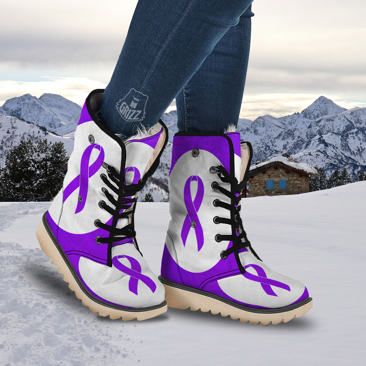 Cancer Awareness Ribbon Purple Print Snow Boots-grizzshop