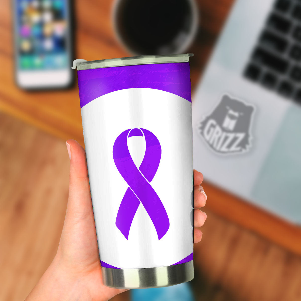 Cancer Awareness Ribbon Purple Print Tumbler-grizzshop