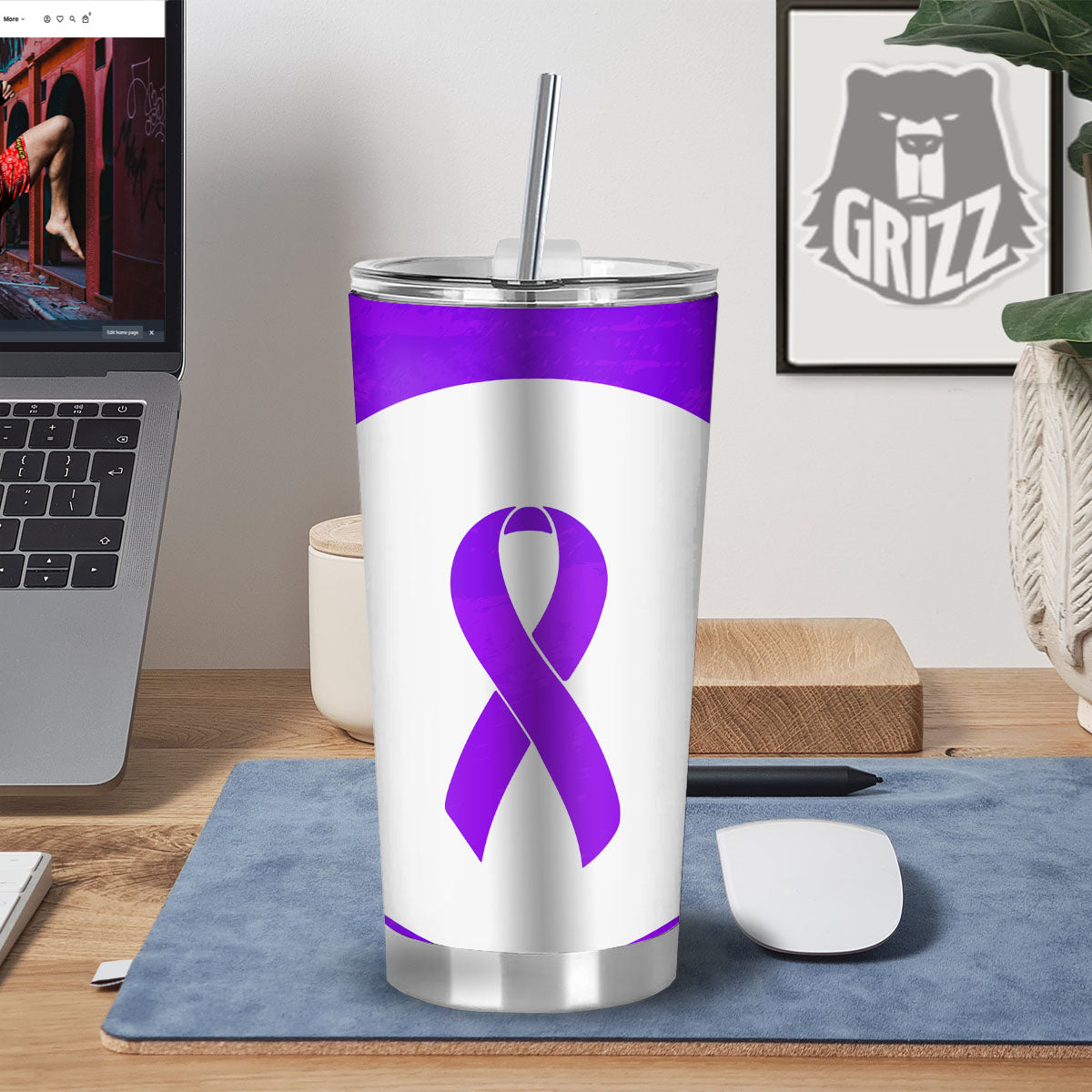 Cancer Awareness Ribbon Purple Print Tumbler-grizzshop