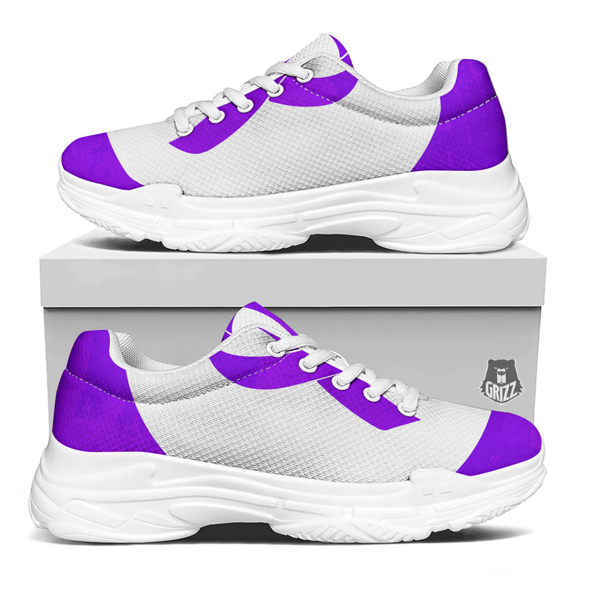 Cancer Awareness Ribbon Purple Print White Chunky Shoes-grizzshop