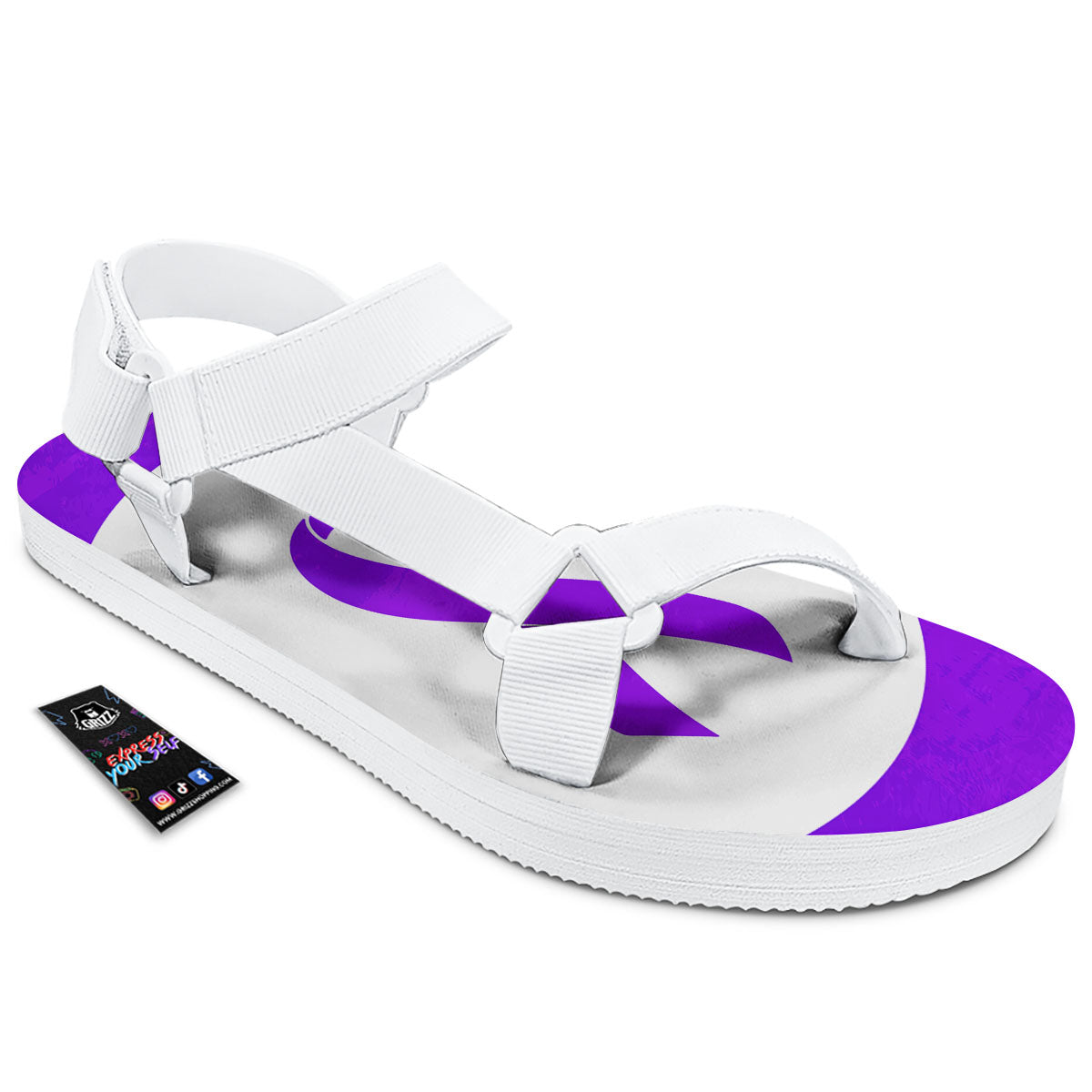 Cancer Awareness Ribbon Purple Print White Open Toe Sandals-grizzshop