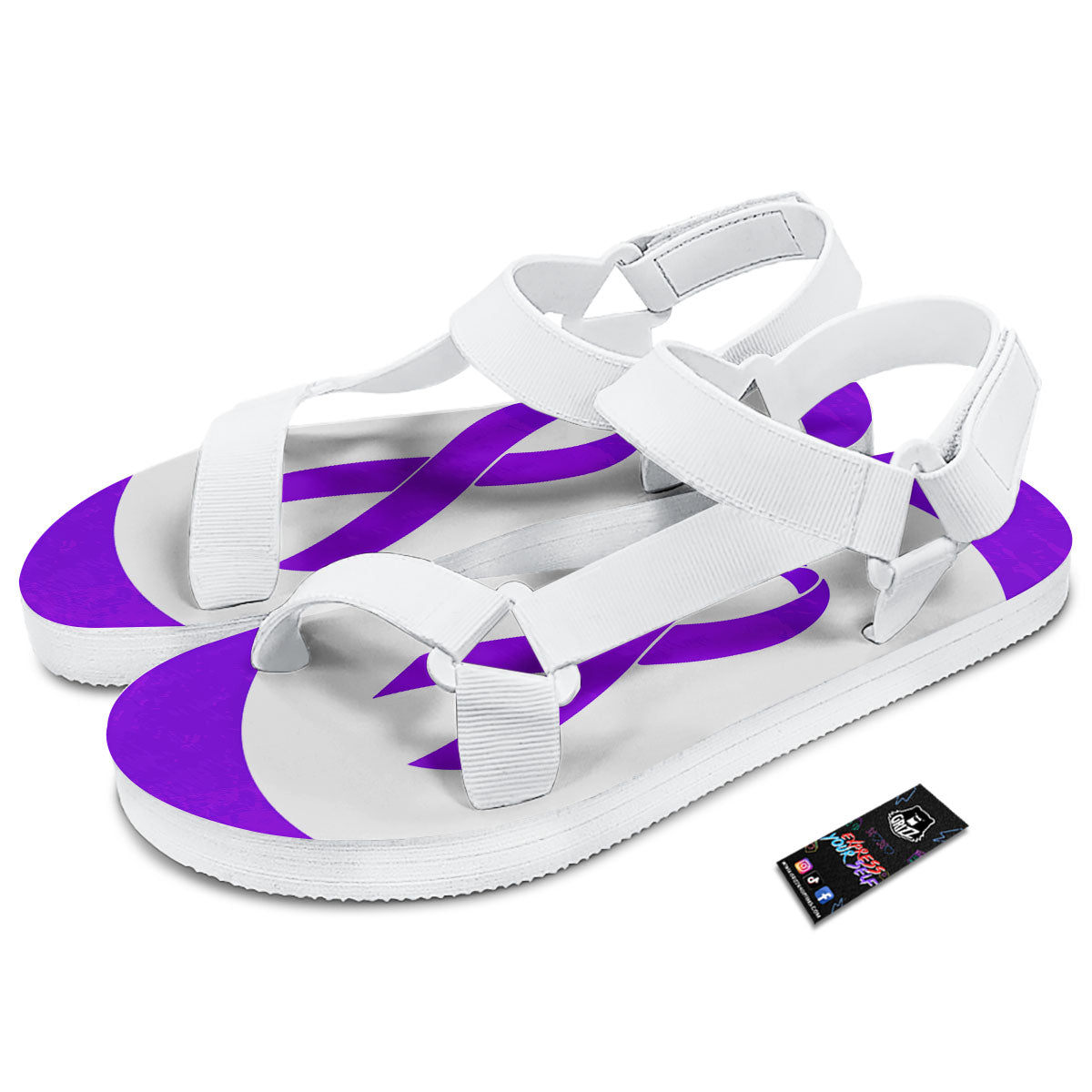 Cancer Awareness Ribbon Purple Print White Open Toe Sandals-grizzshop