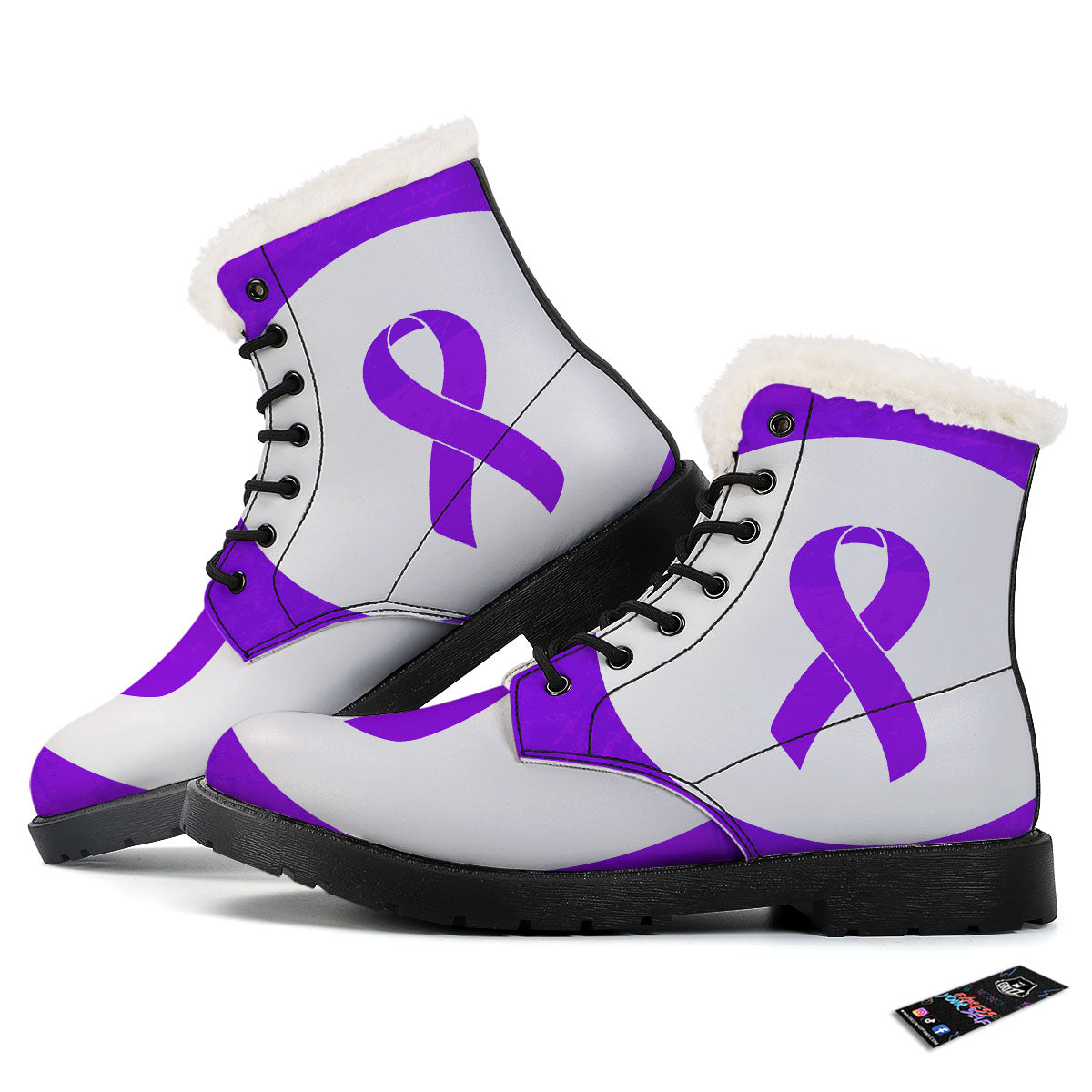 Cancer Awareness Ribbon Purple Print Winter Boots-grizzshop