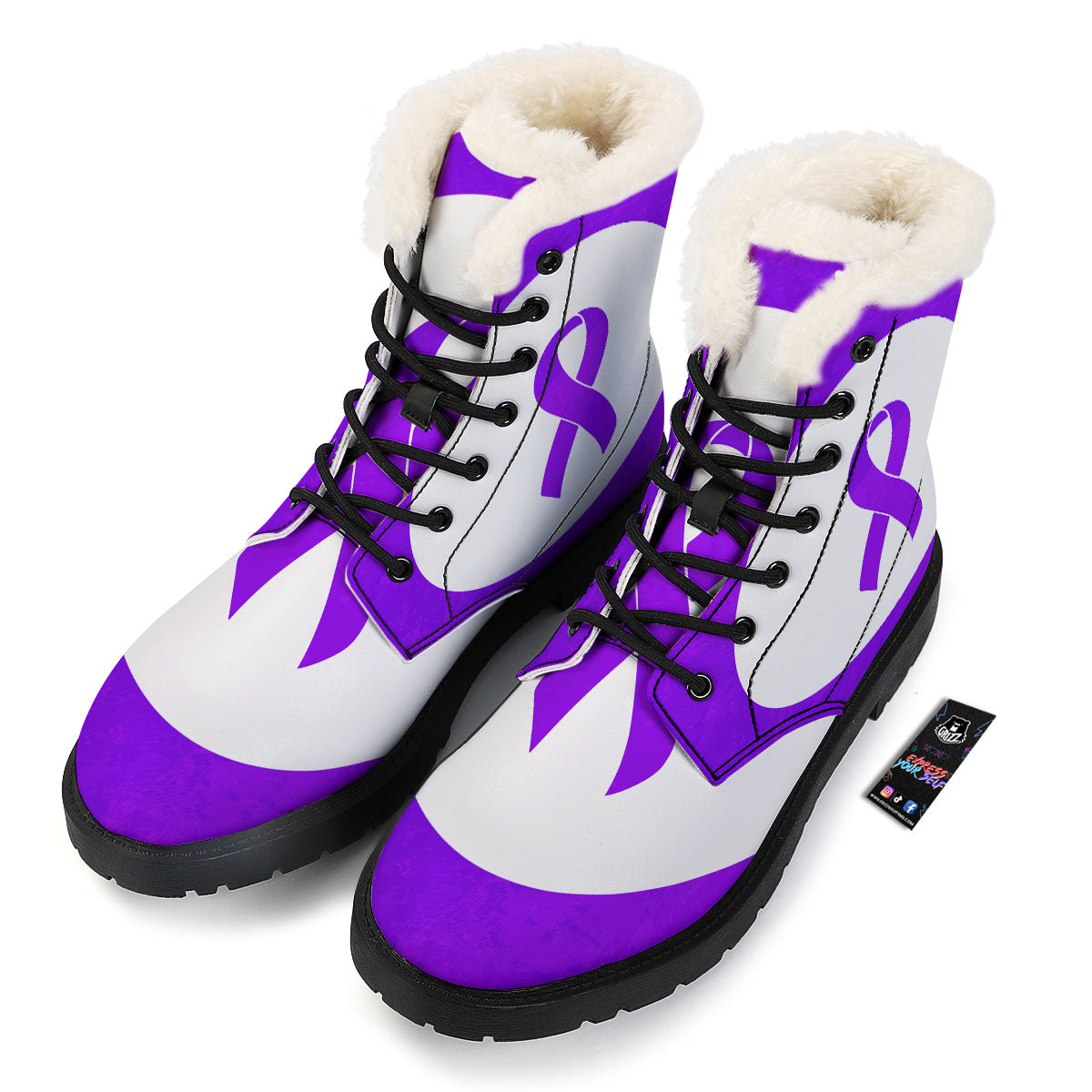Cancer Awareness Ribbon Purple Print Winter Boots-grizzshop