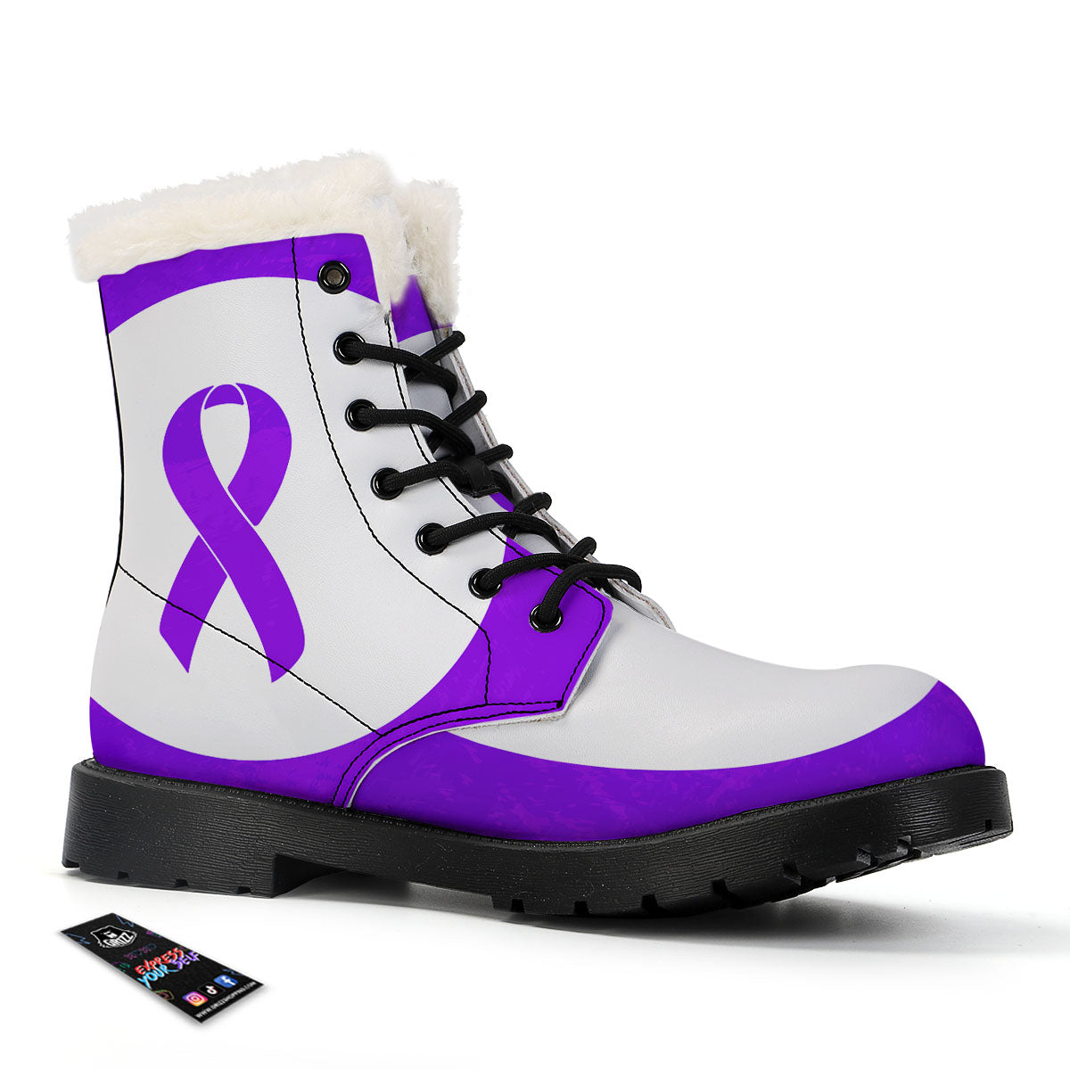 Cancer Awareness Ribbon Purple Print Winter Boots-grizzshop