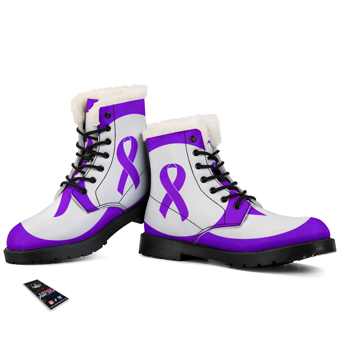 Cancer Awareness Ribbon Purple Print Winter Boots-grizzshop