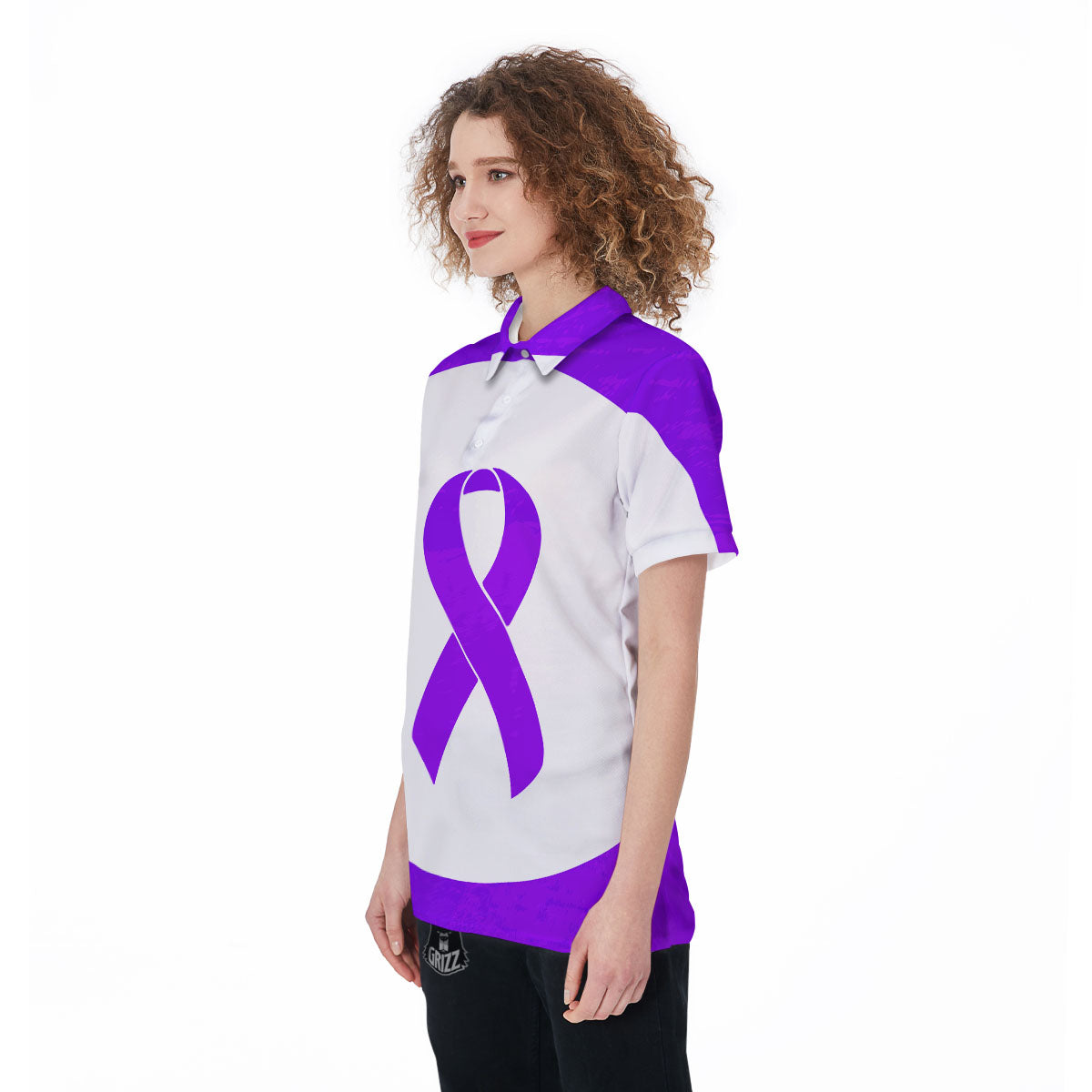 Cancer Awareness Ribbon Purple Print Women's Golf Shirts-grizzshop