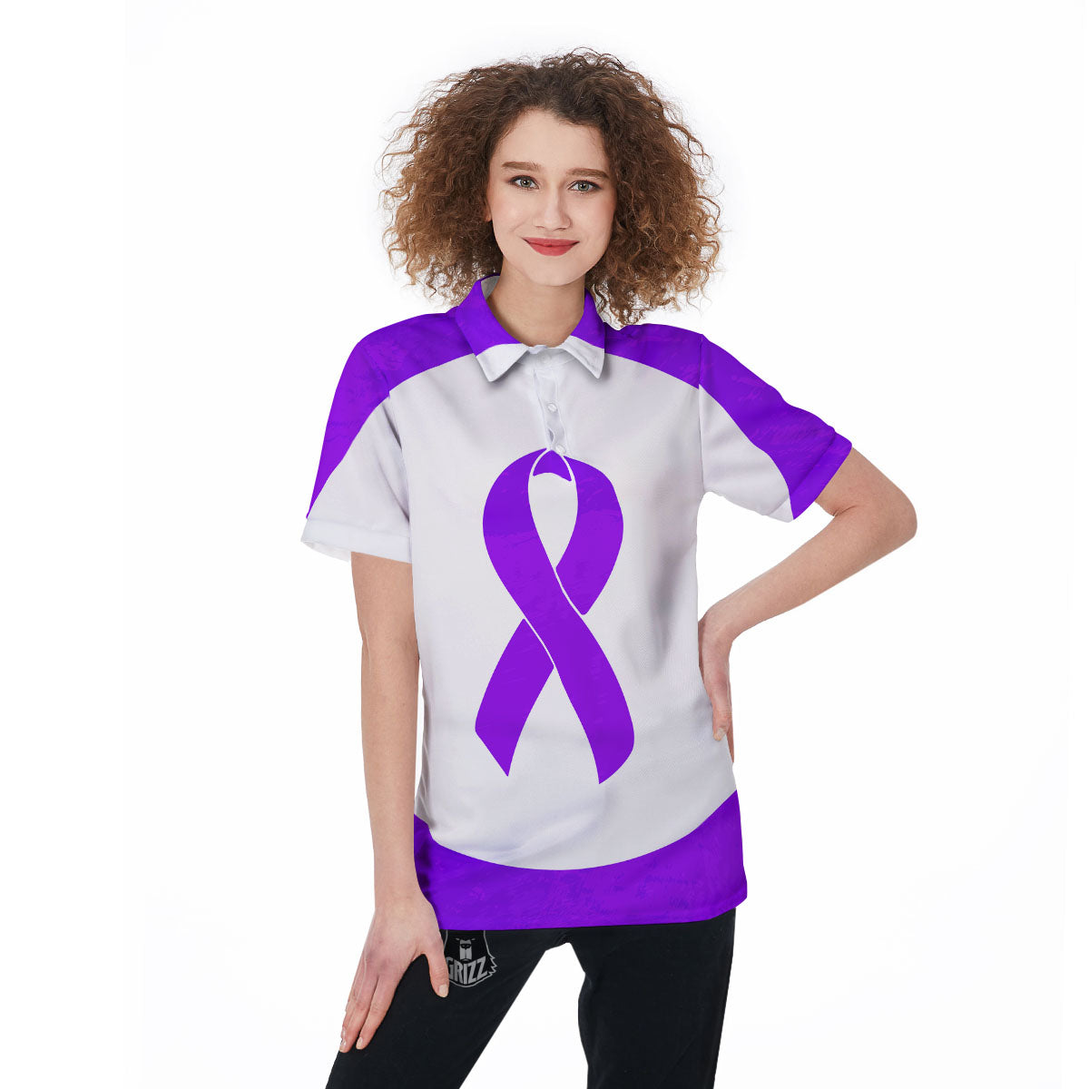 Cancer Awareness Ribbon Purple Print Women's Golf Shirts-grizzshop