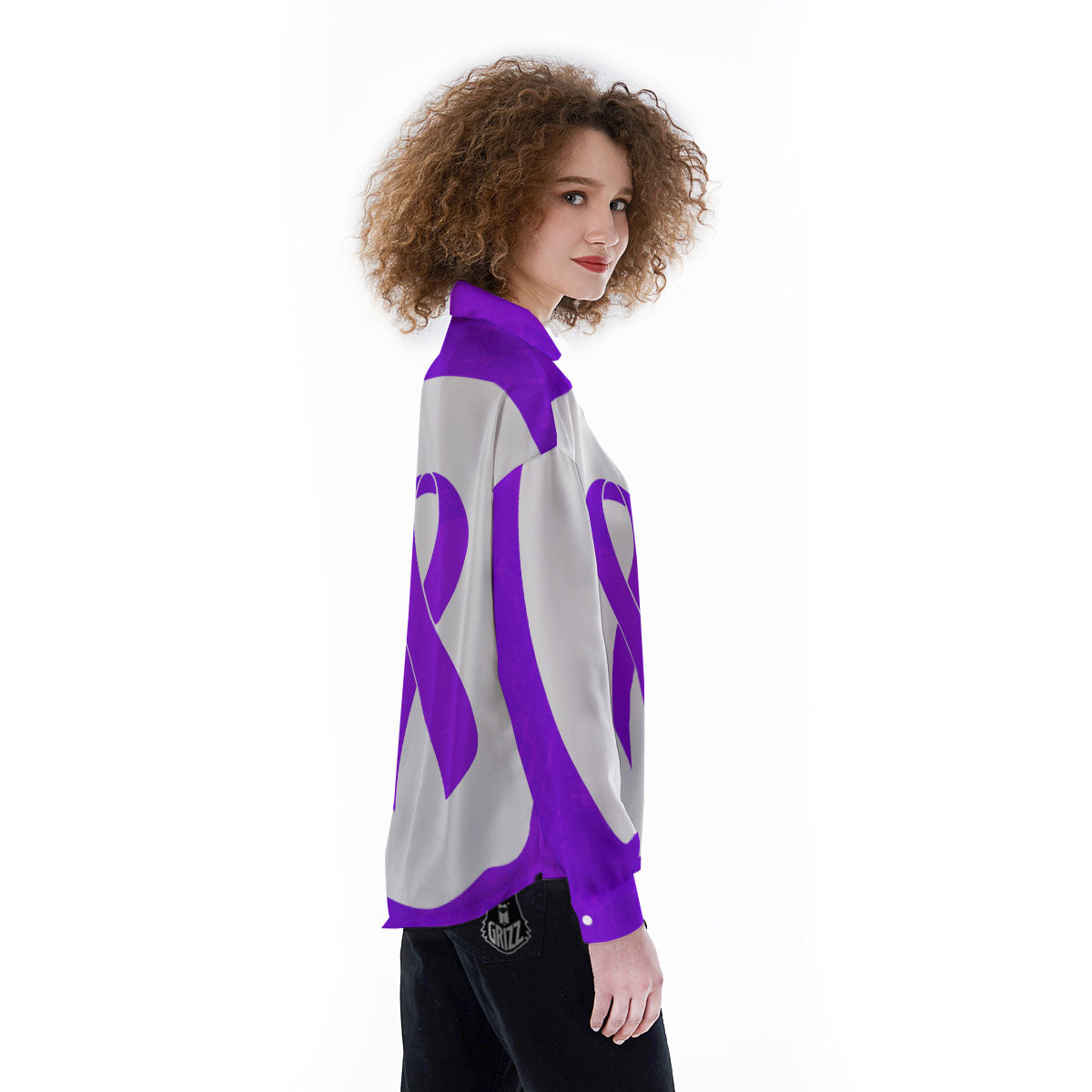 Cancer Awareness Ribbon Purple Print Women's Long Sleeve Shirts-grizzshop