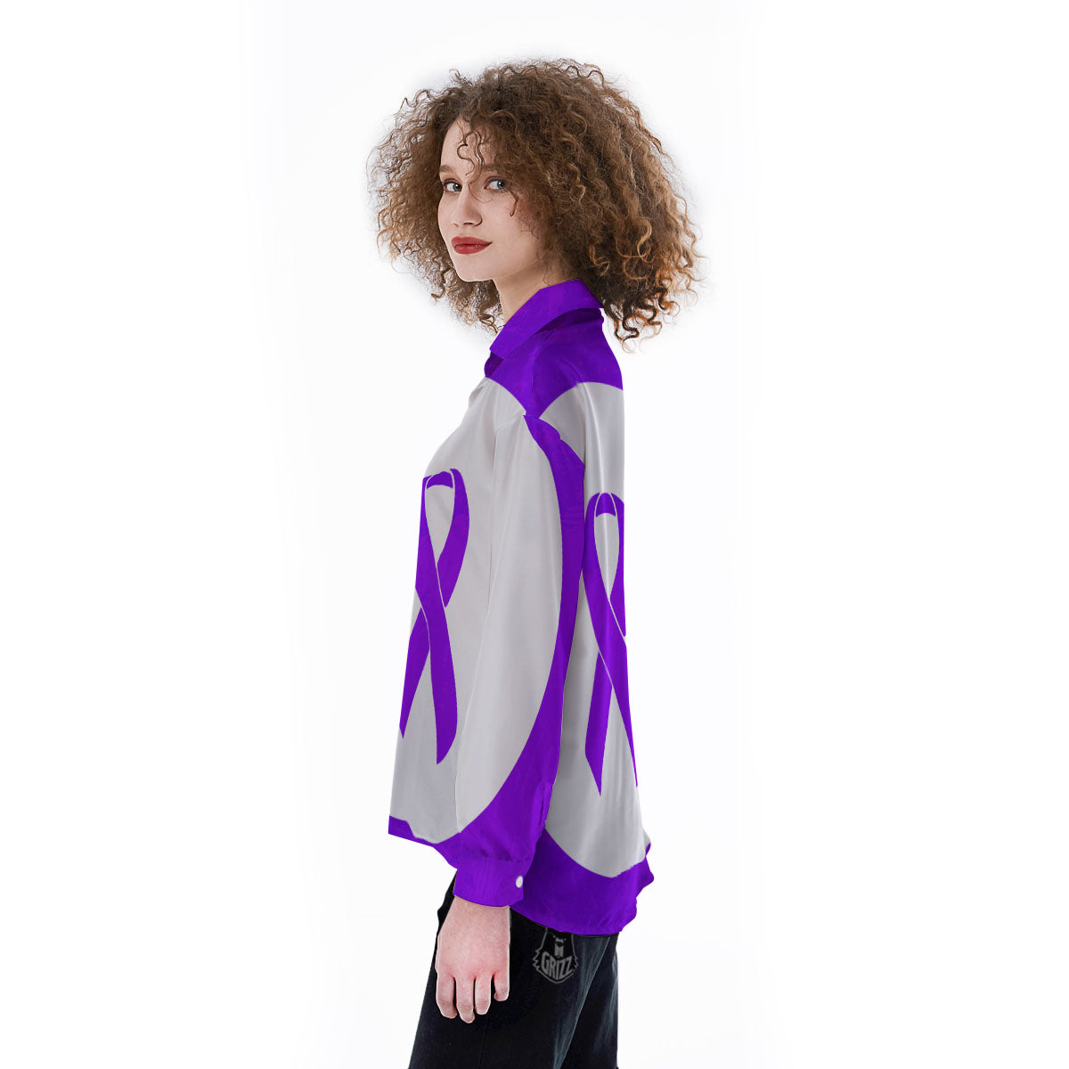 Cancer Awareness Ribbon Purple Print Women's Long Sleeve Shirts-grizzshop