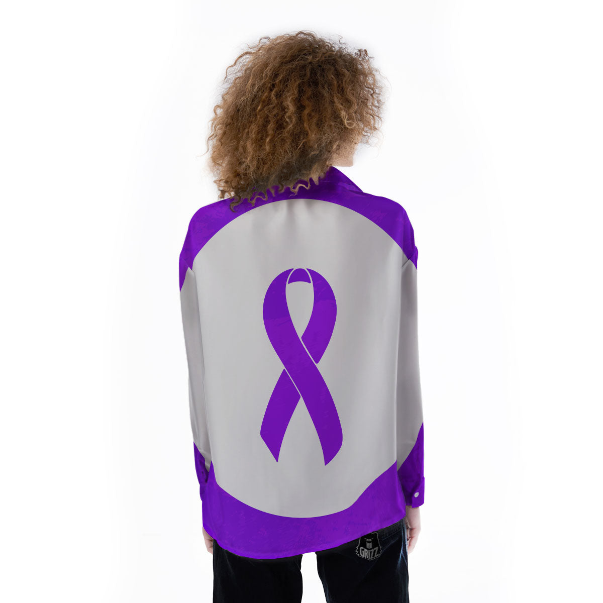 Cancer Awareness Ribbon Purple Print Women's Long Sleeve Shirts-grizzshop