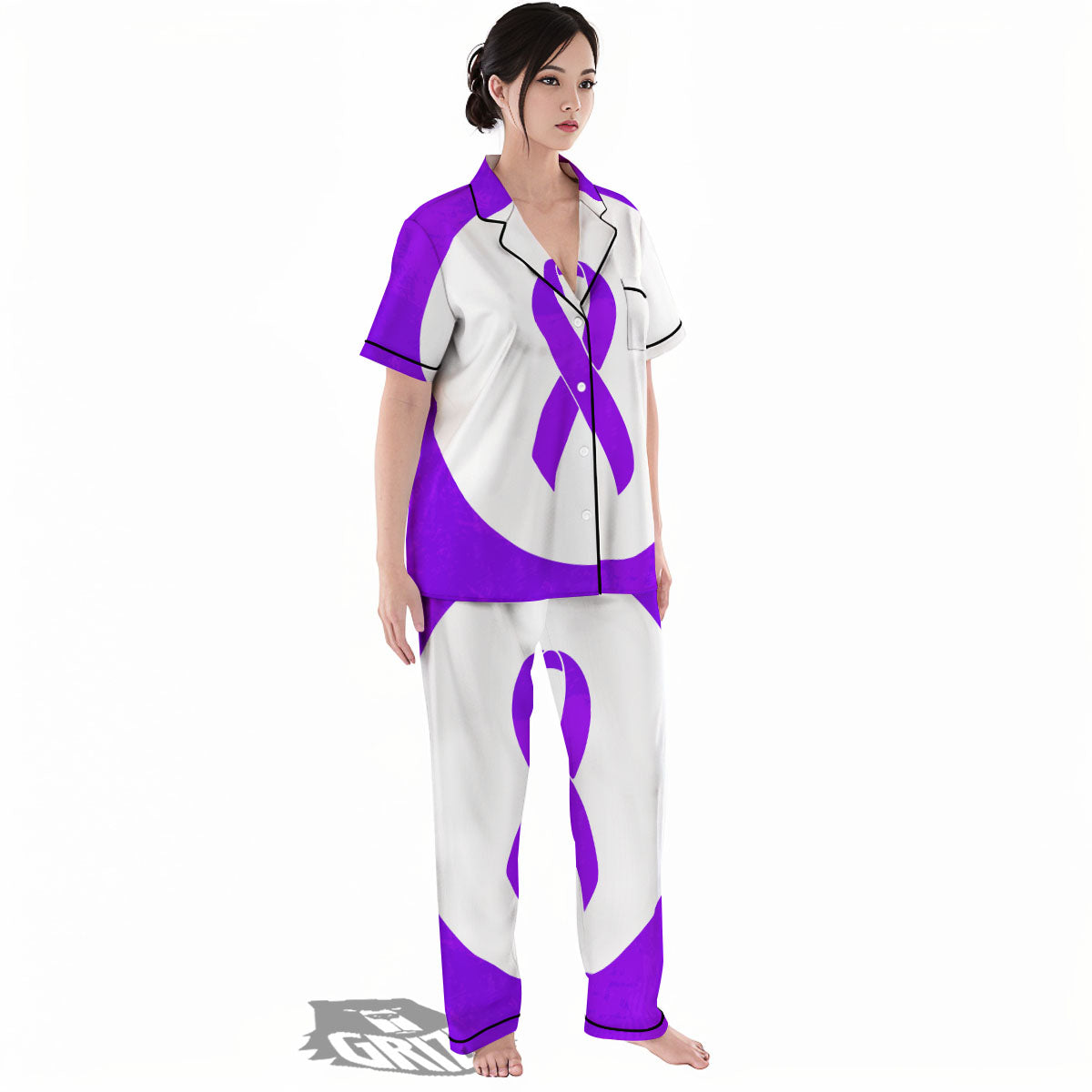 Cancer Awareness Ribbon Purple Print Women's Pajamas Set-grizzshop