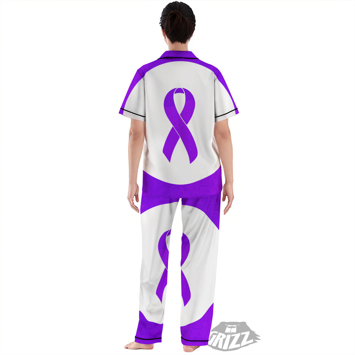 Cancer Awareness Ribbon Purple Print Women's Pajamas Set-grizzshop