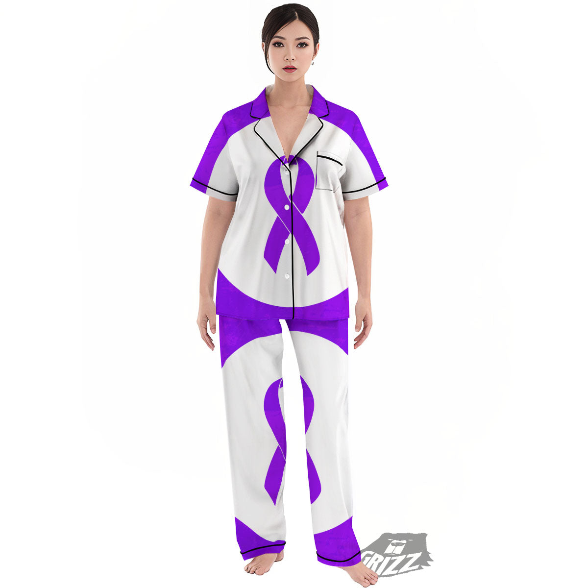 Cancer Awareness Ribbon Purple Print Women's Pajamas Set-grizzshop