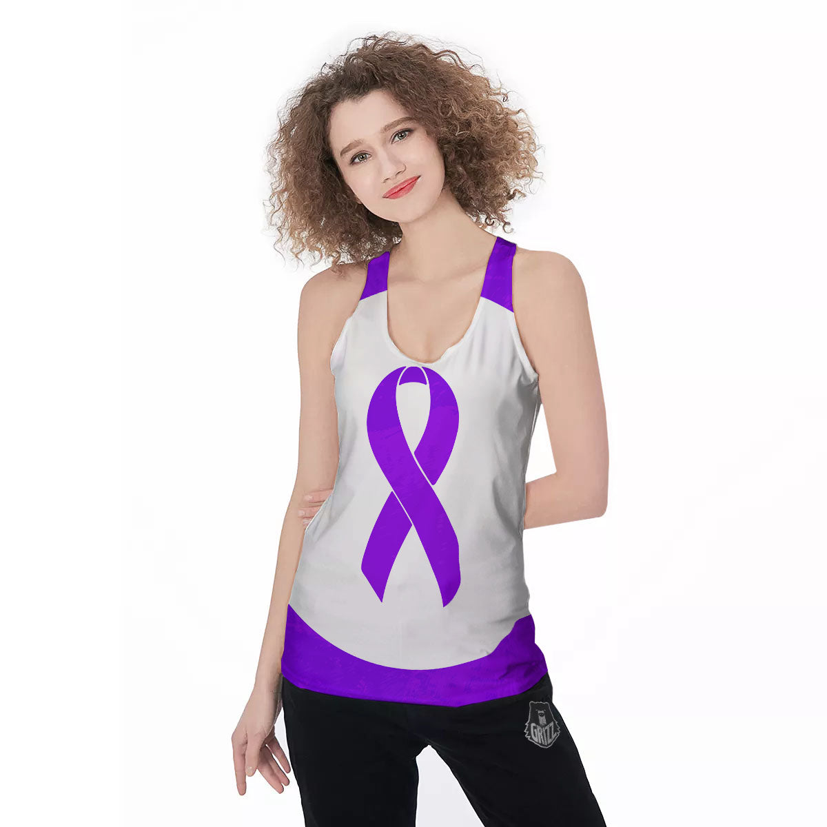 Cancer Awareness Ribbon Purple Print Women's Racerback Tank Top-grizzshop