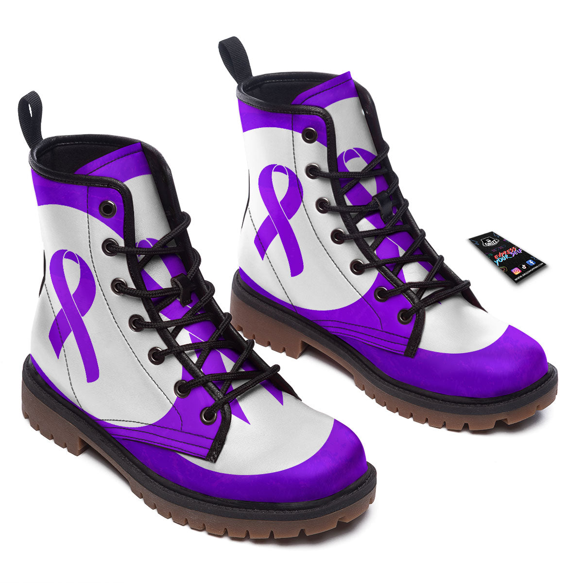 Cancer Awareness Ribbon Purple Print Work Boots-grizzshop