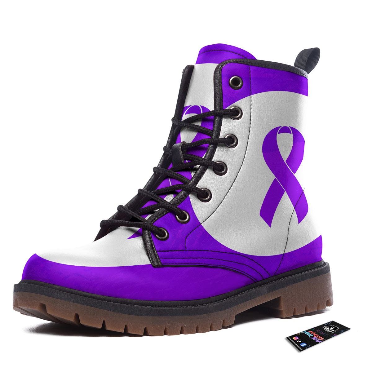 Cancer Awareness Ribbon Purple Print Work Boots-grizzshop