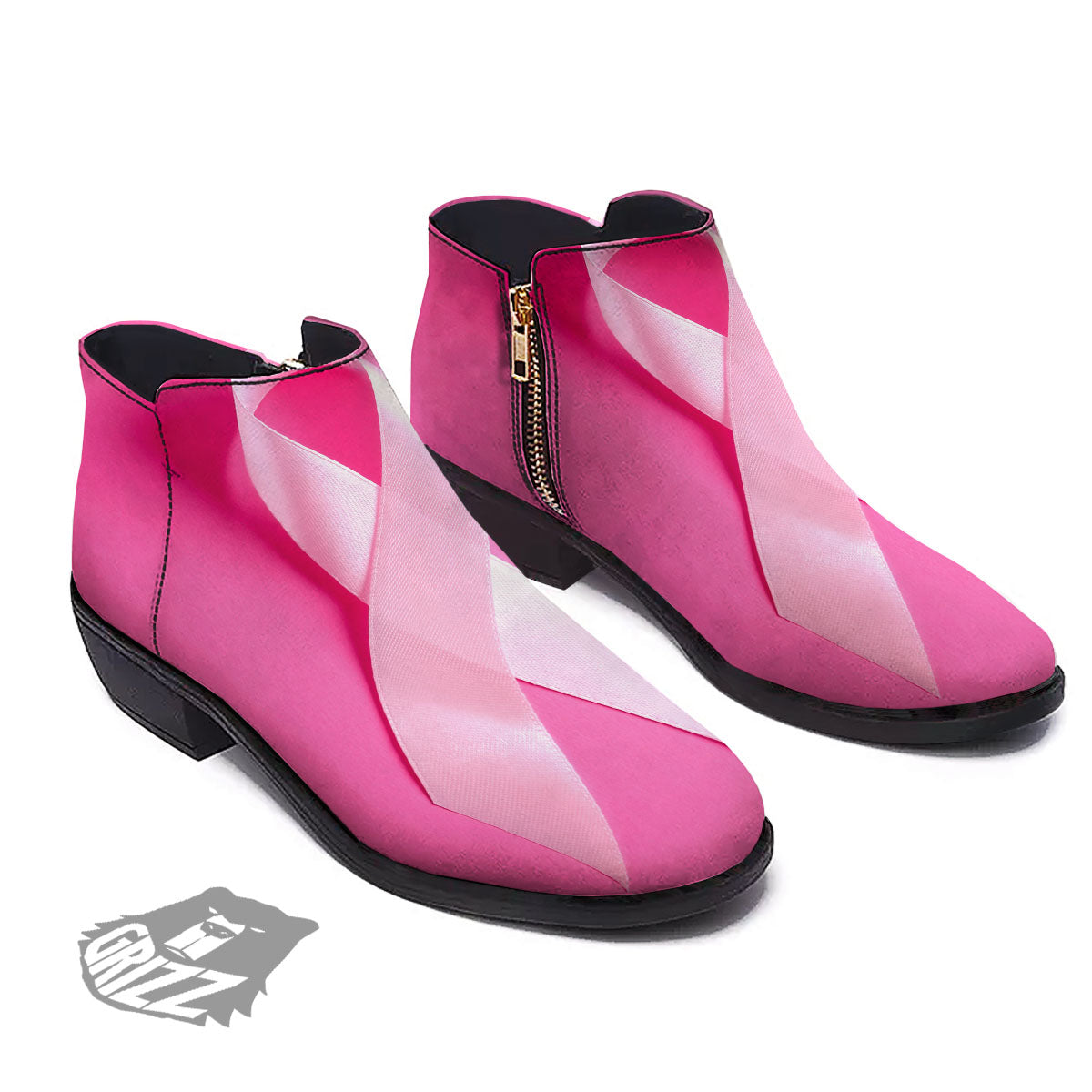 Cancer Breast Little Ribbon Print Ankle Boots-grizzshop