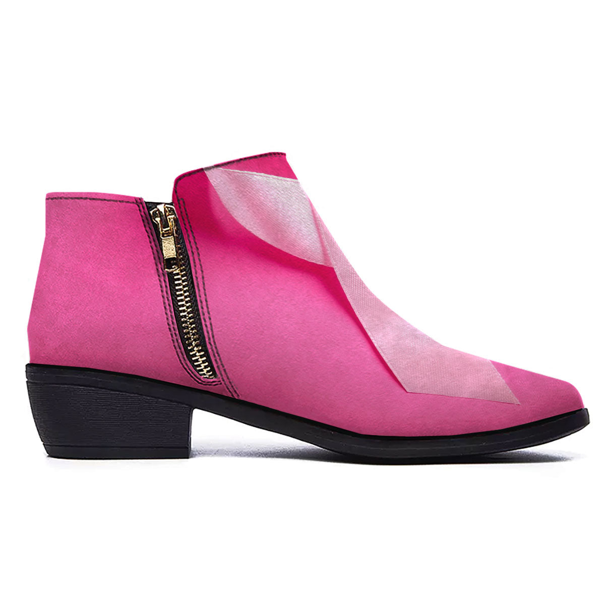 Cancer Breast Little Ribbon Print Ankle Boots-grizzshop