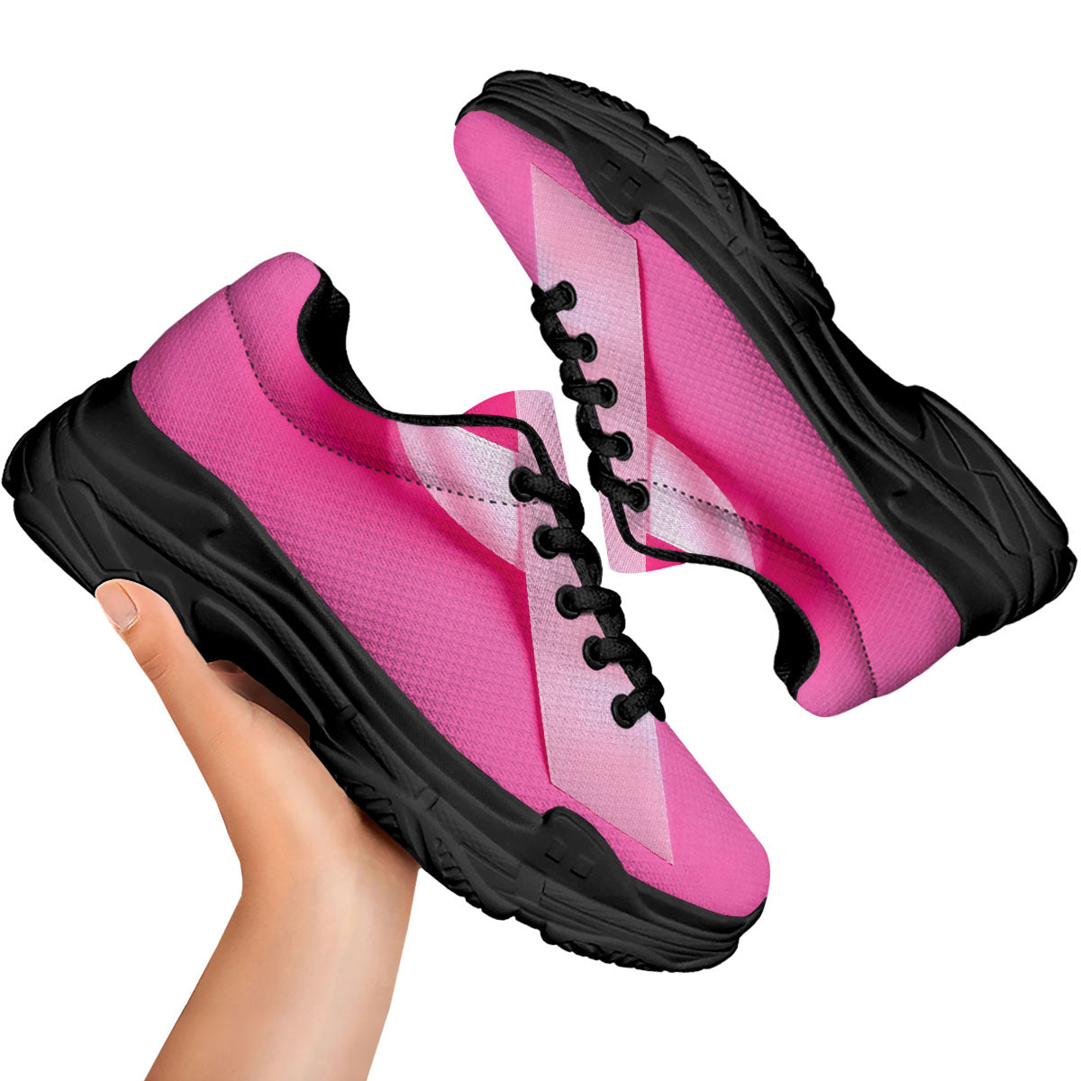 Cancer Breast Little Ribbon Print Black Chunky Shoes-grizzshop