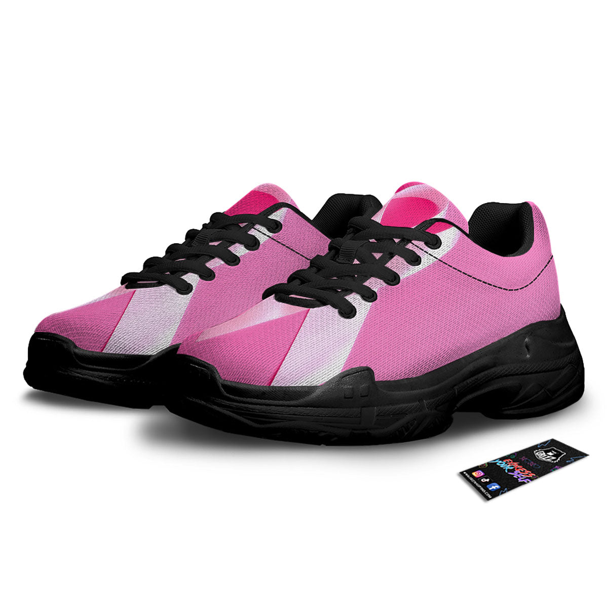 Cancer Breast Little Ribbon Print Black Chunky Shoes-grizzshop