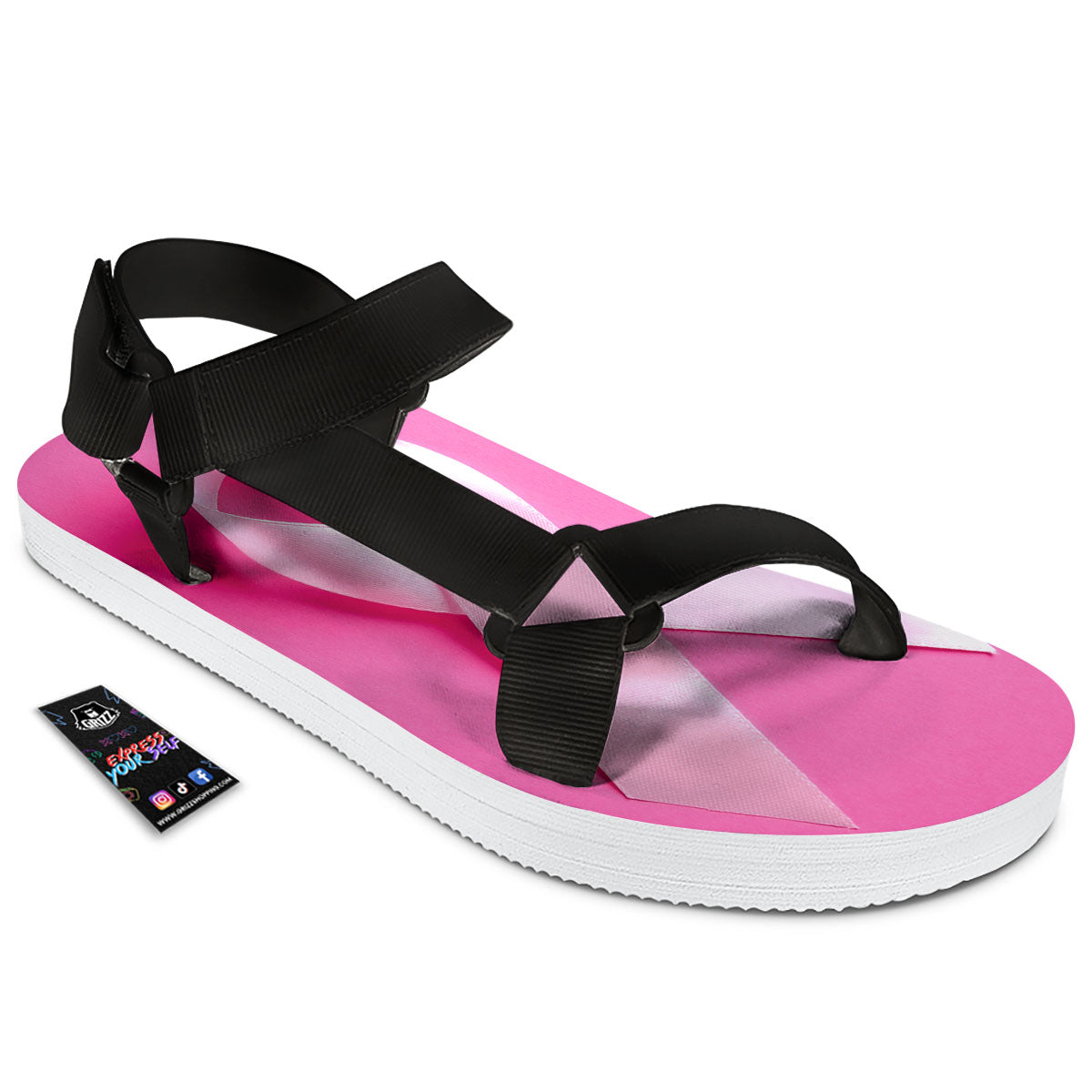 Cancer Breast Little Ribbon Print Black Open Toe Sandals-grizzshop