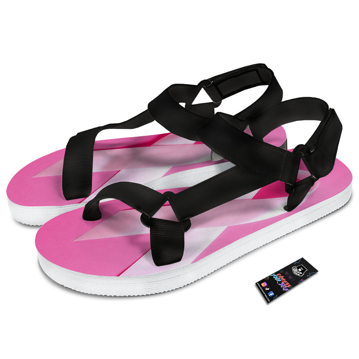 Cancer Breast Little Ribbon Print Black Open Toe Sandals-grizzshop