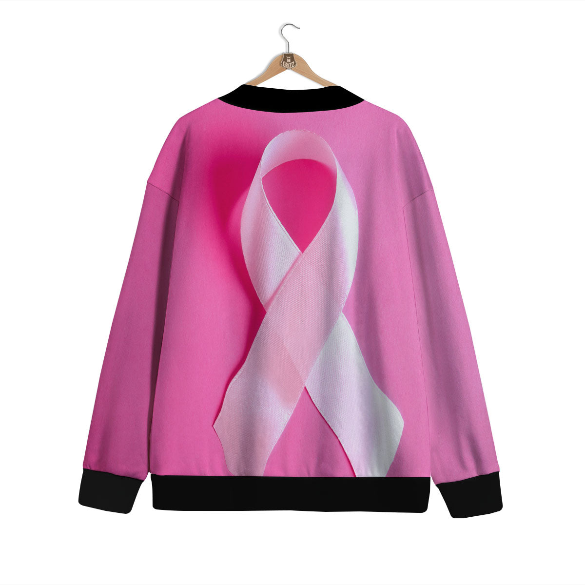 Cancer Breast Little Ribbon Print Cardigan-grizzshop
