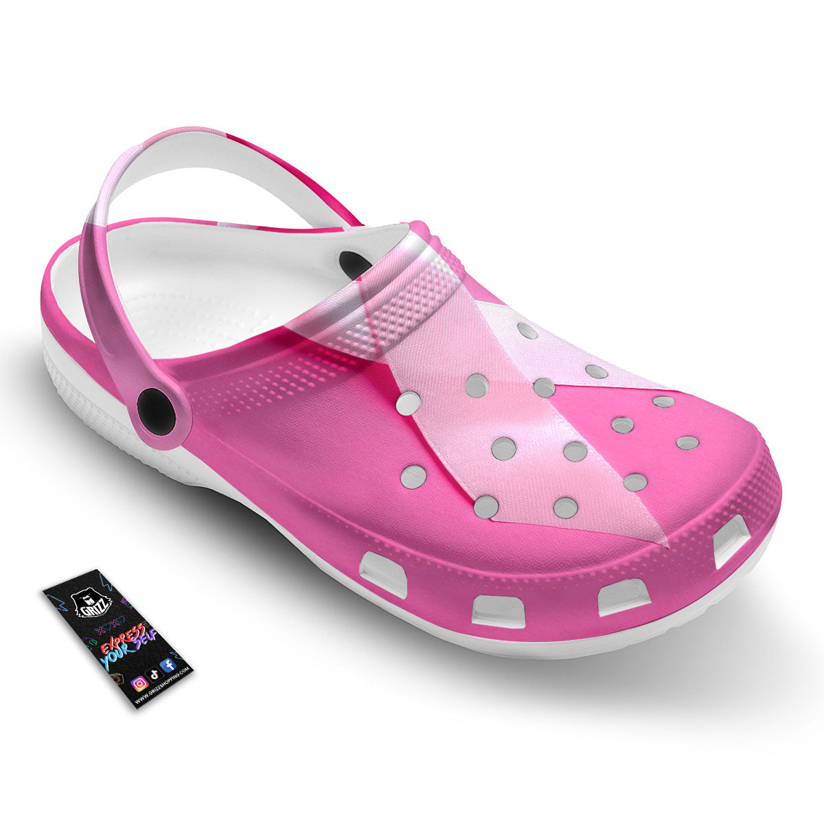 Cancer Breast Little Ribbon Print Clog-grizzshop