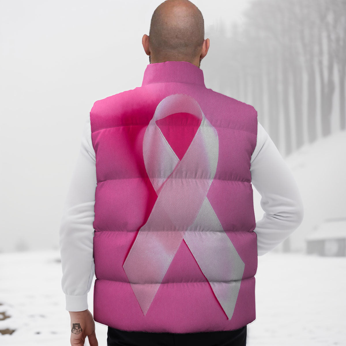 Cancer Breast Little Ribbon Print Down Vest