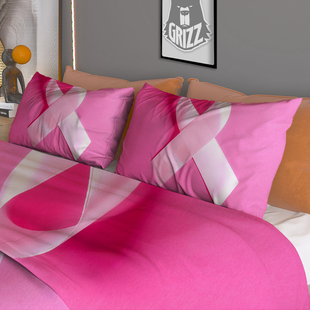 Cancer Breast Little Ribbon Print Duvet Cover Bedding Set