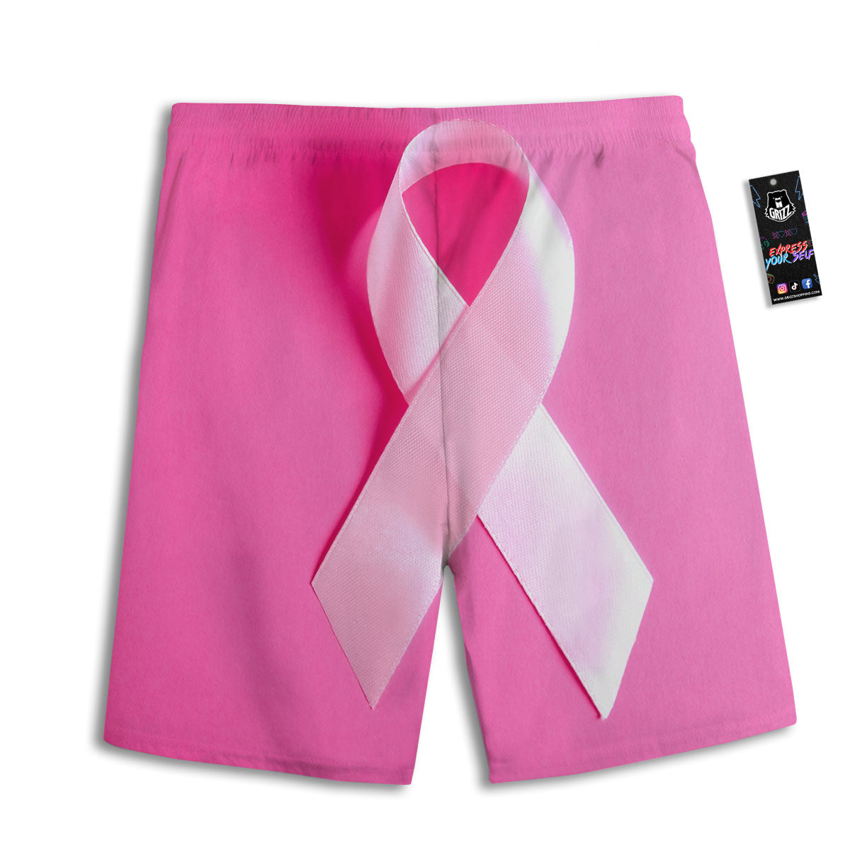 Cancer Breast Little Ribbon Print Men's Athletic Shorts