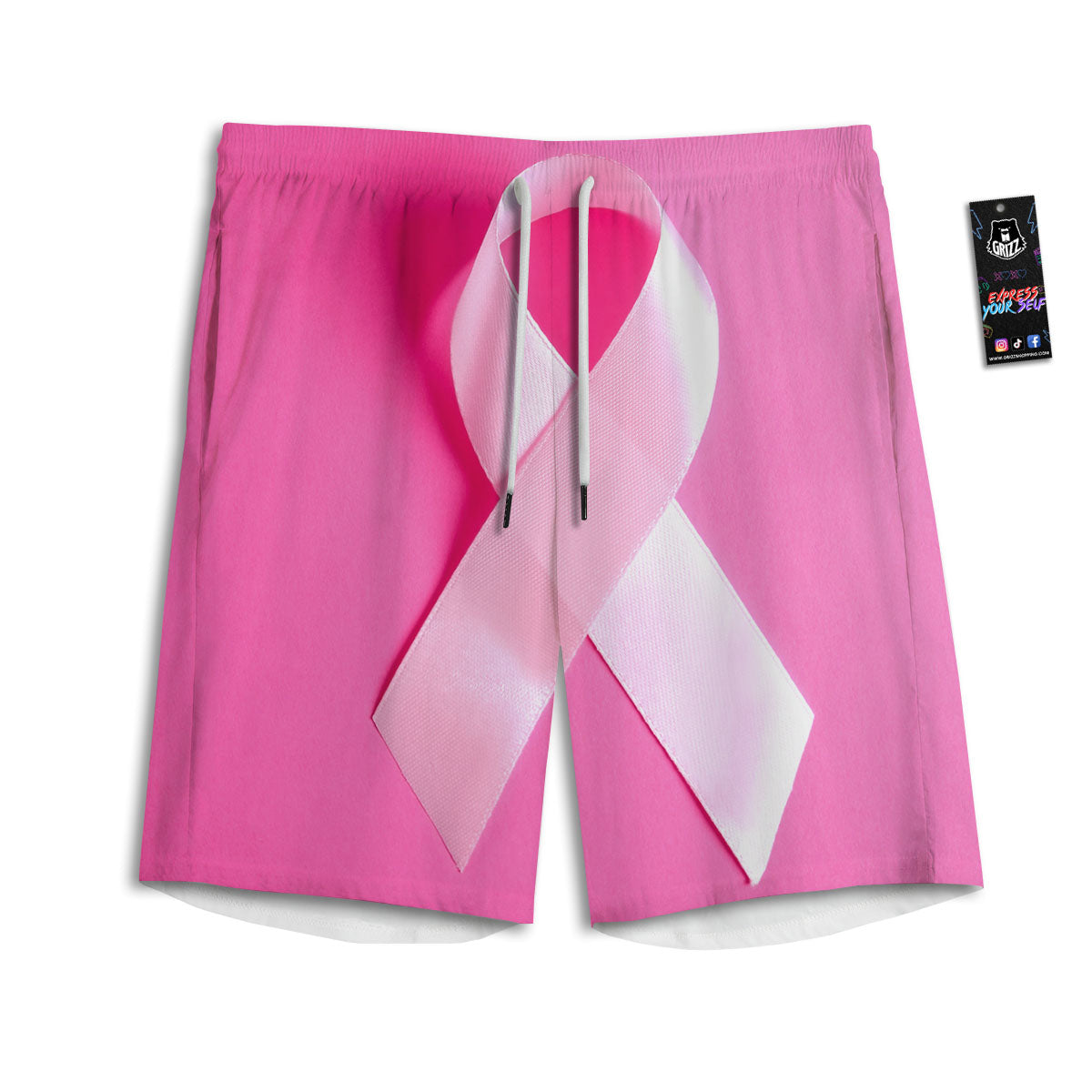 Cancer Breast Little Ribbon Print Men's Athletic Shorts