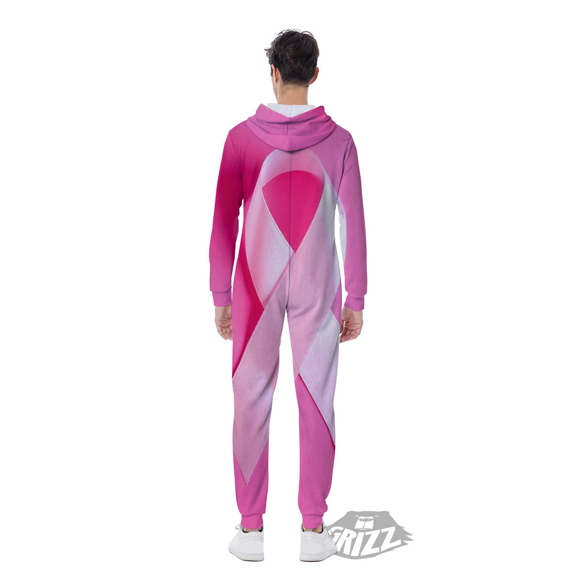 Cancer Breast Little Ribbon Print Men's Jumpsuit-grizzshop