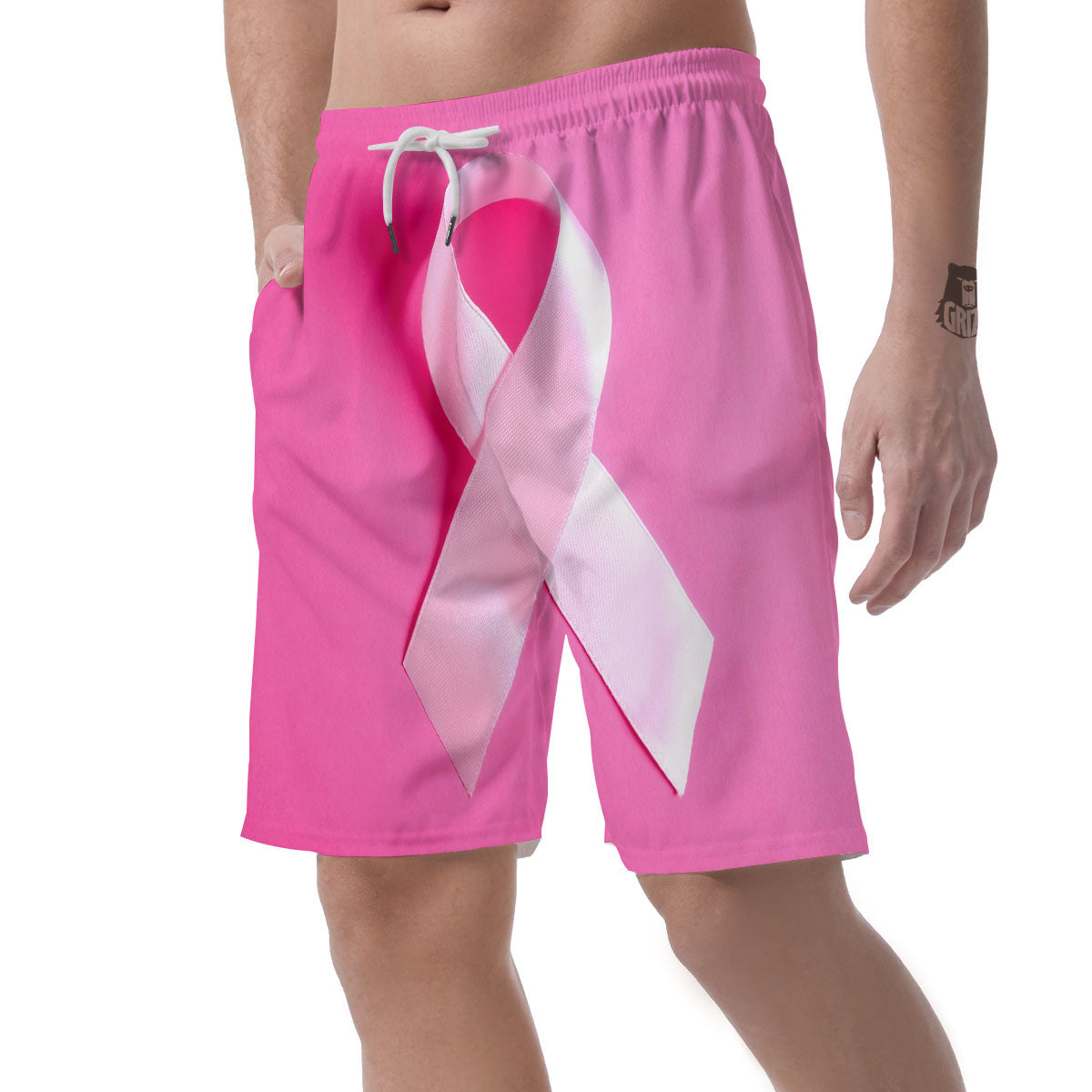 Cancer Breast Little Ribbon Print Men's Shorts-grizzshop