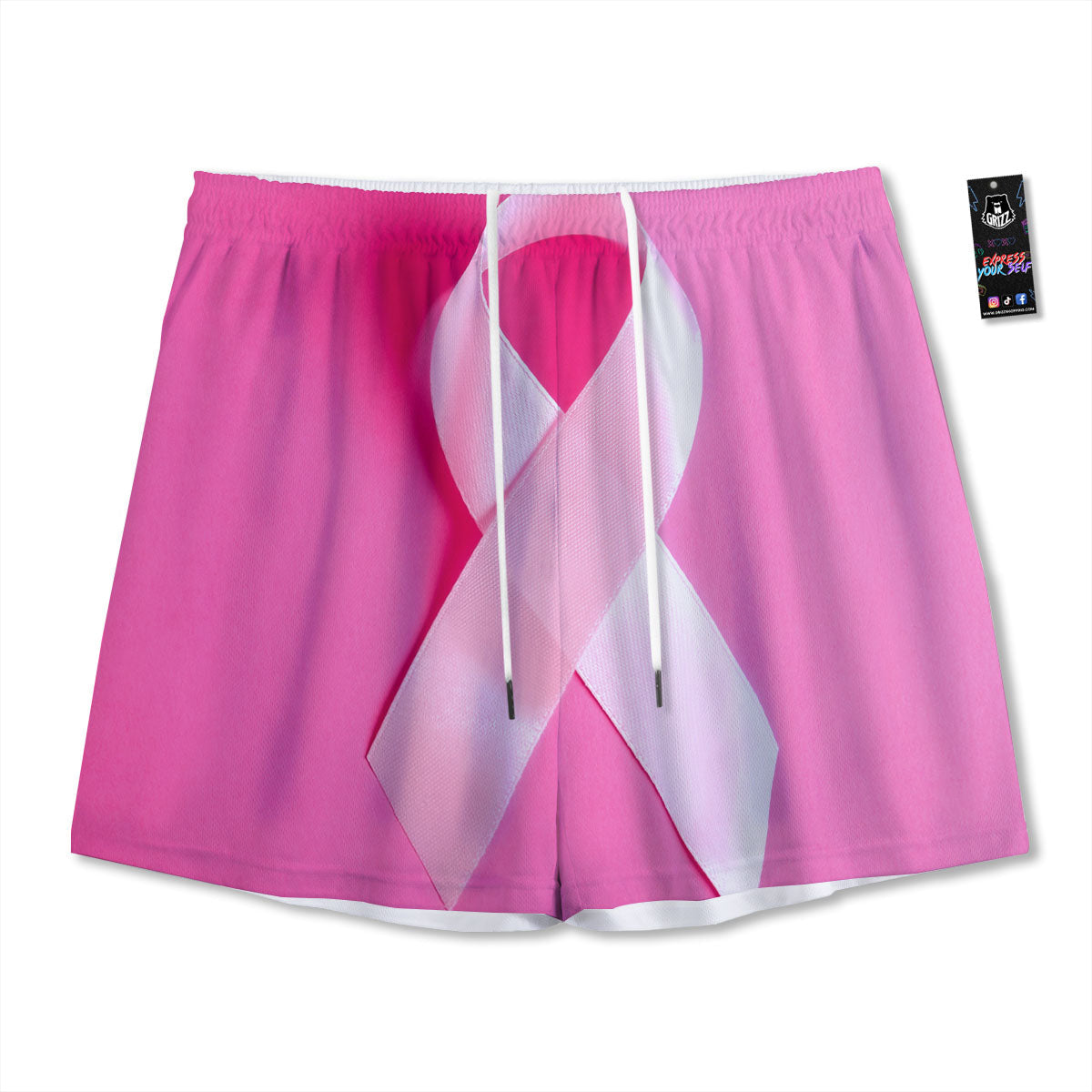 Cancer Breast Little Ribbon Print Mesh Shorts